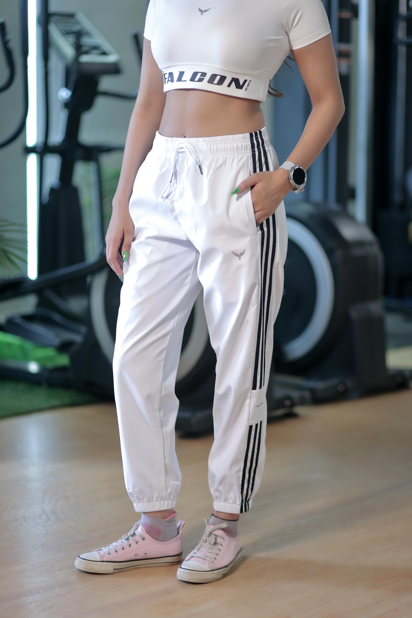 Women's Striped Joggers – White
