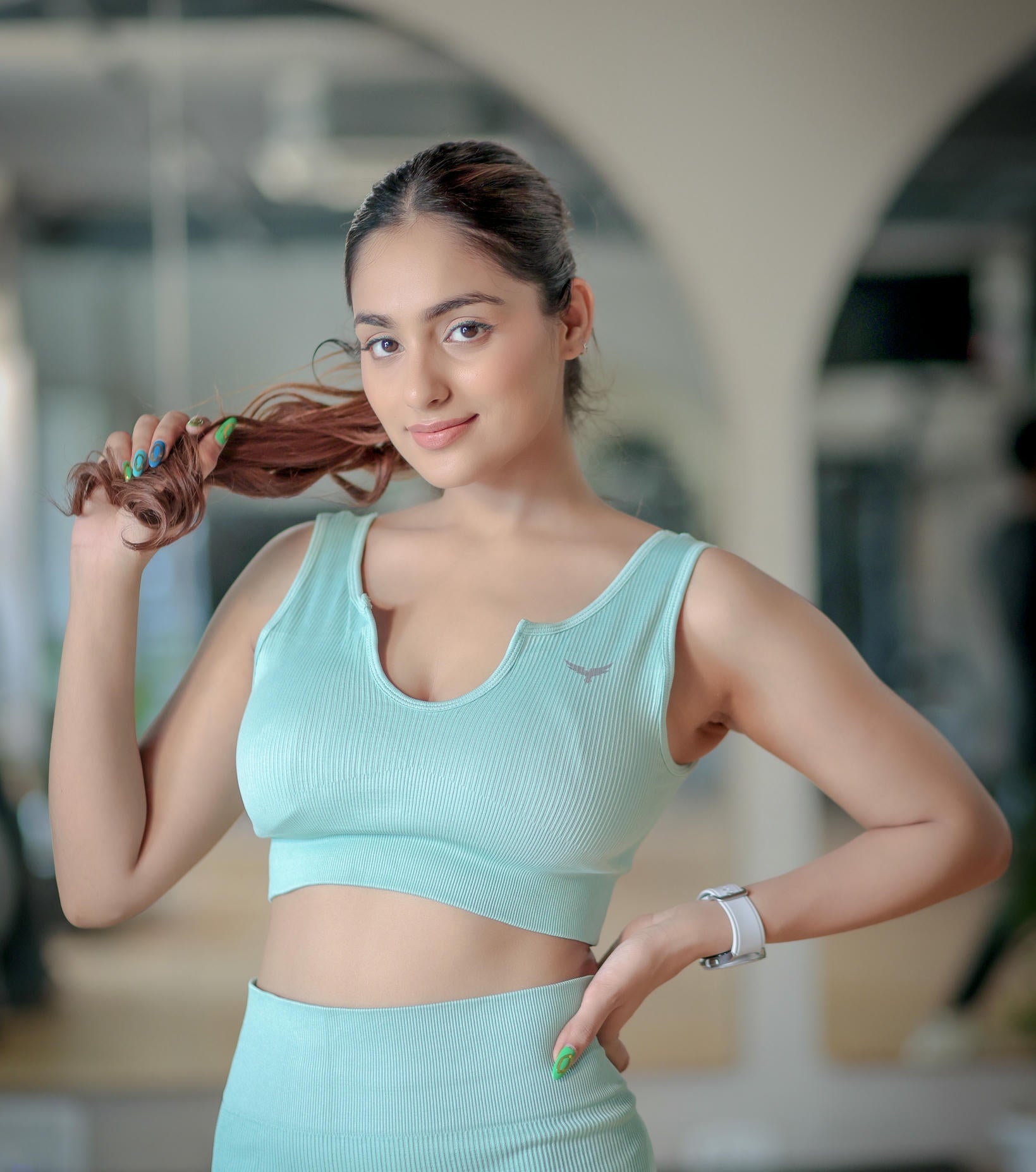 Women's Ribbed Seamless Nylon Co-ord Sets – Mint Green