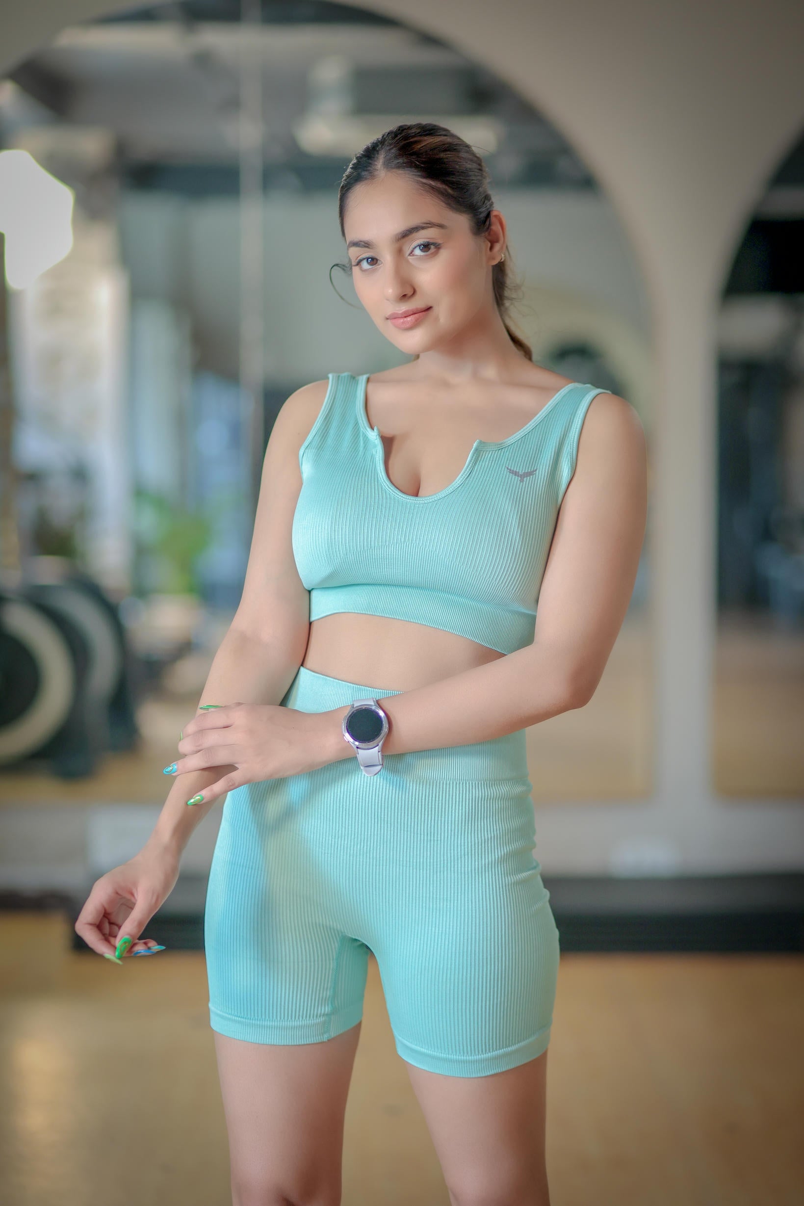 Women's Ribbed Seamless Nylon Co-ord Sets – Mint Green