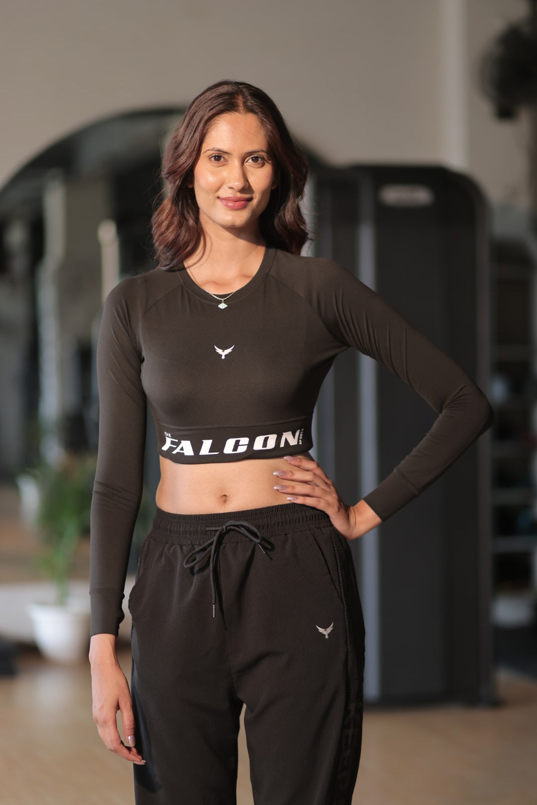 Falcon Full Sleeve Crop Top – Black