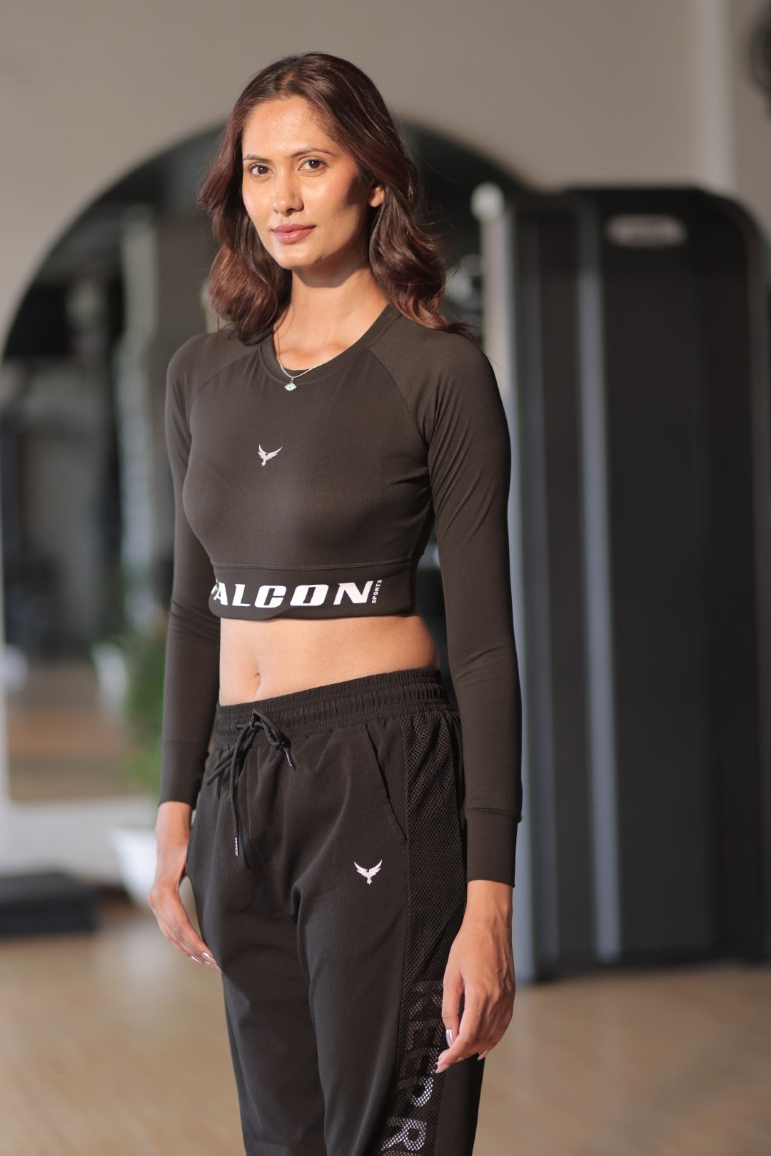 Falcon Full Sleeve Crop Top – Black