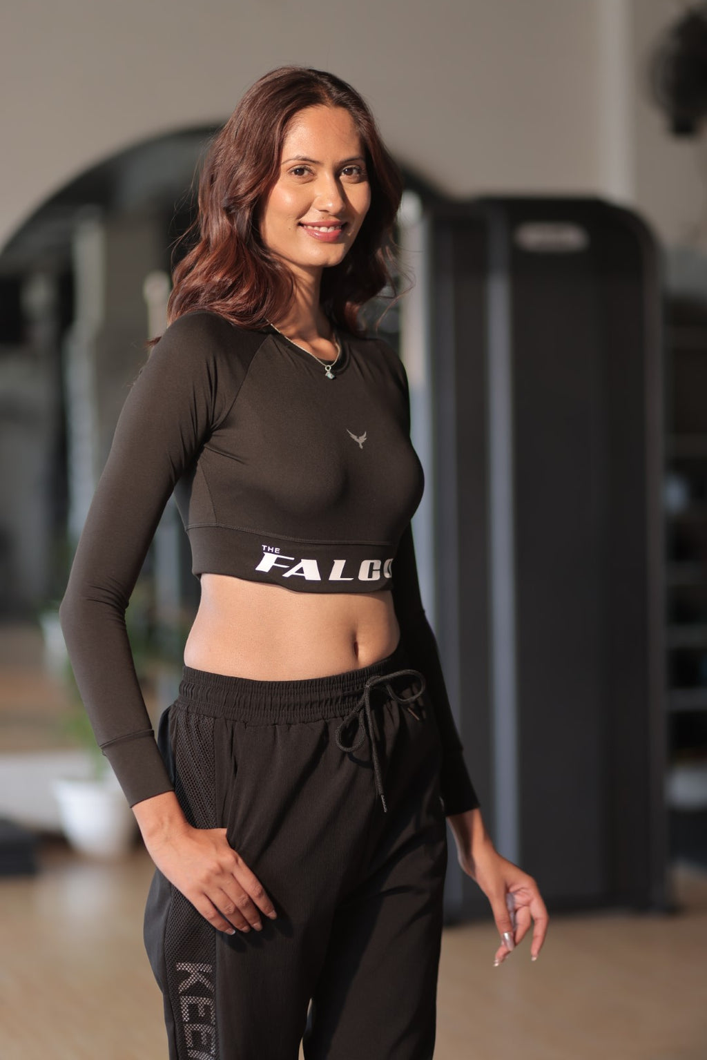 Falcon Full Sleeve Crop Top – Black