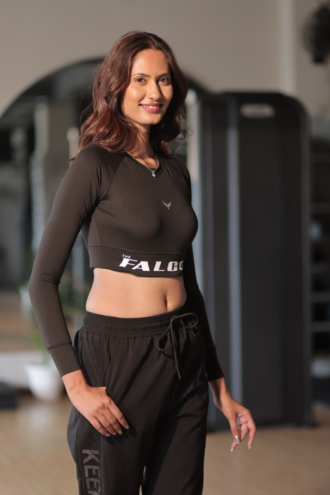 Falcon Full Sleeve Crop Top – Black