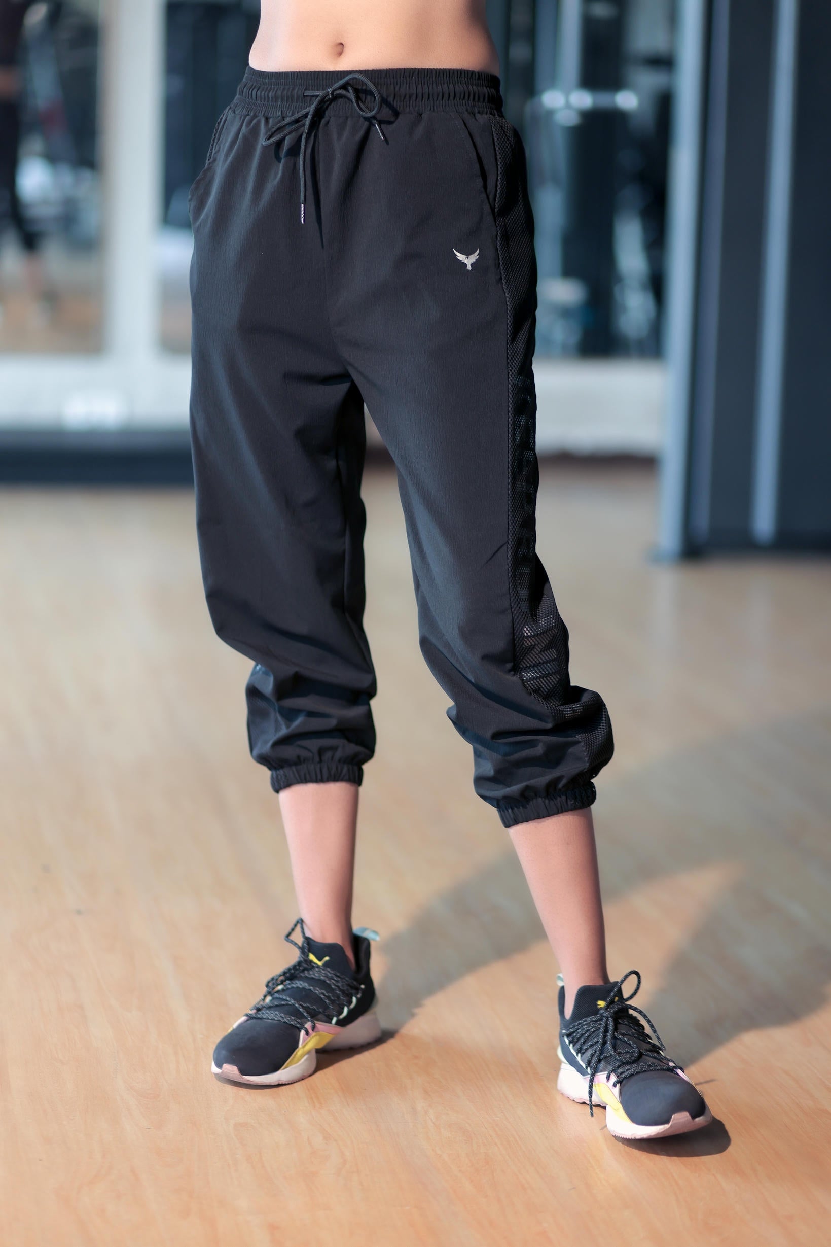 Women's Mesh Strip Track Pants – Black