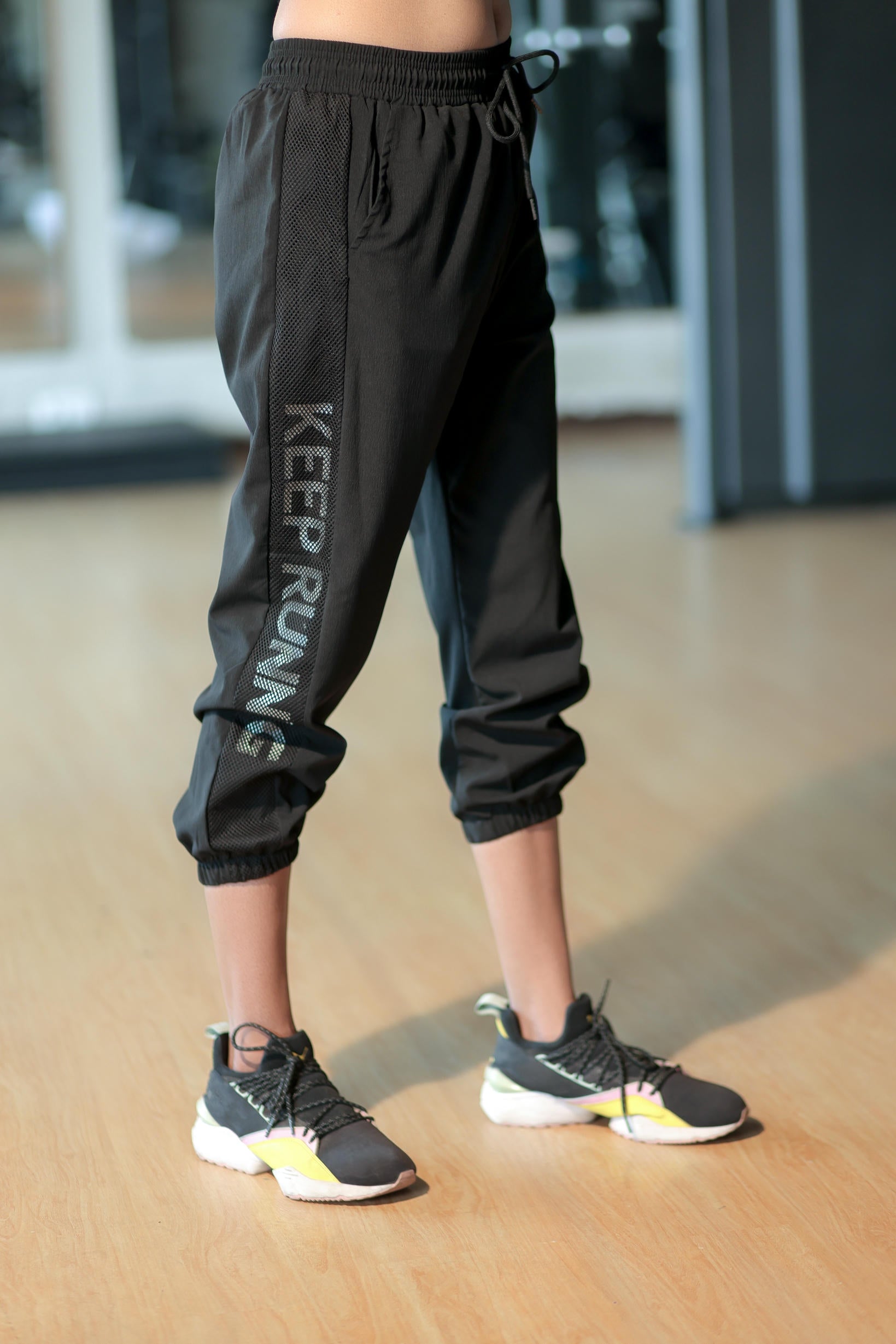 Women's Mesh Strip Track Pants – Black