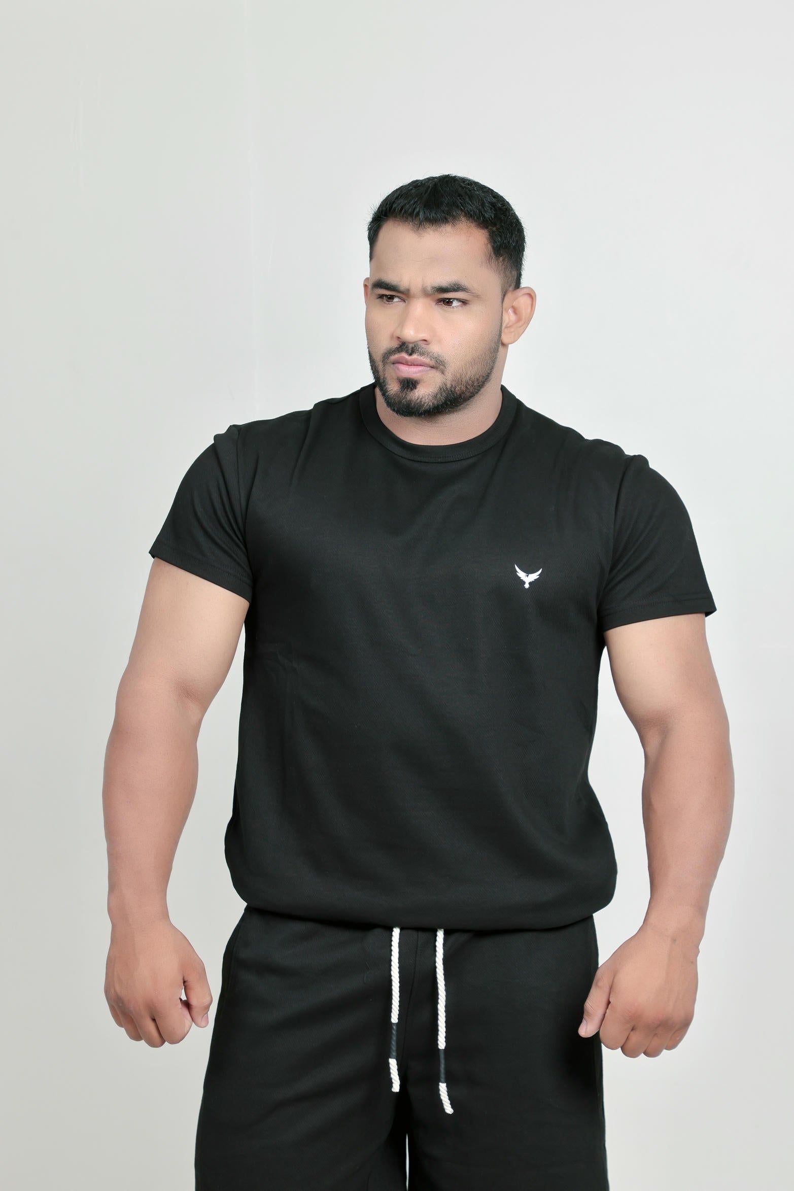Men’s Knitted T-Shirt – Black (Poly-Cotton Blend)