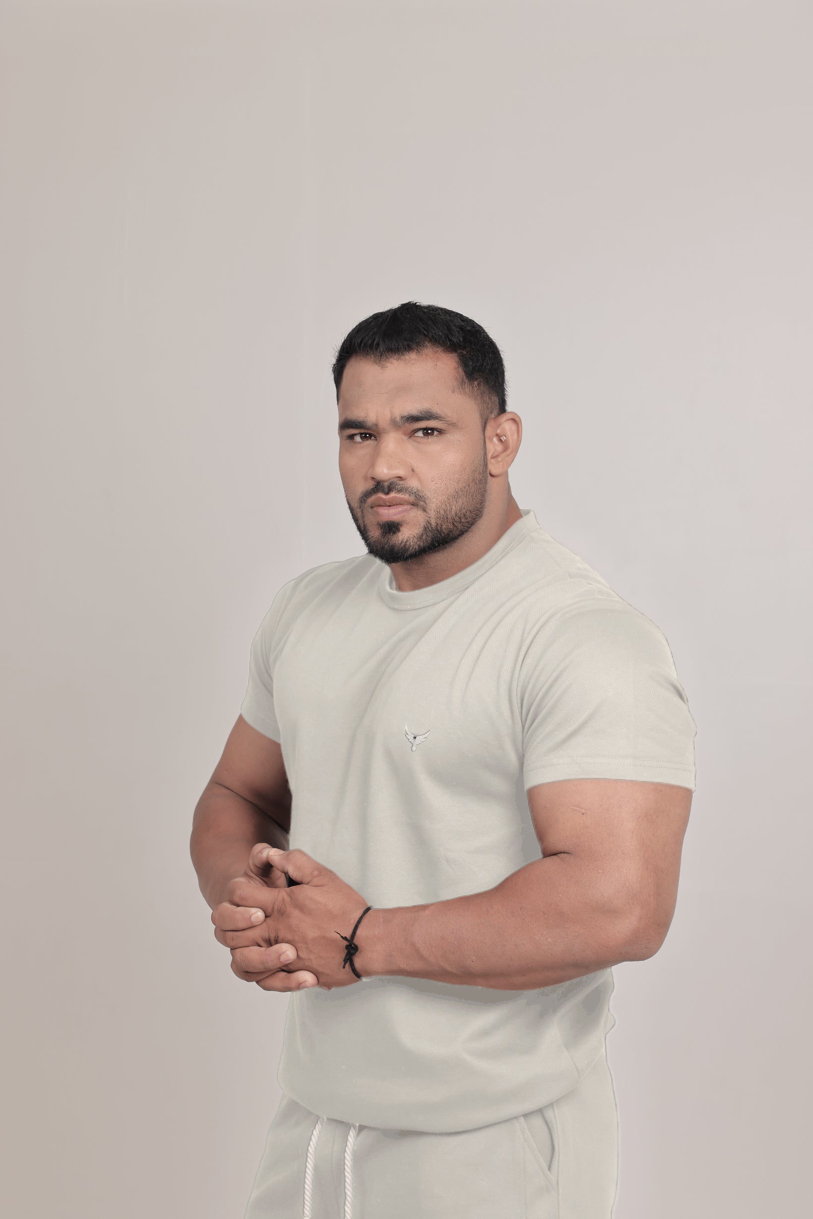 Men’s Knitted T-Shirt – Light Beige (Poly-Cotton Blend)