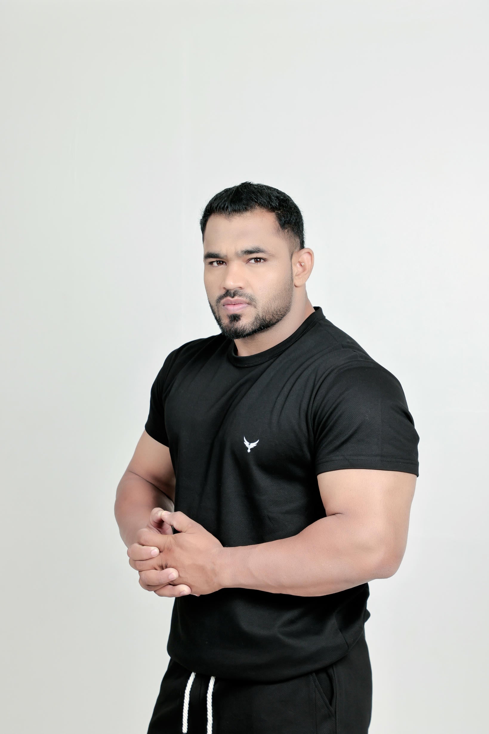Men’s Knitted T-Shirt – Black (Poly-Cotton Blend)
