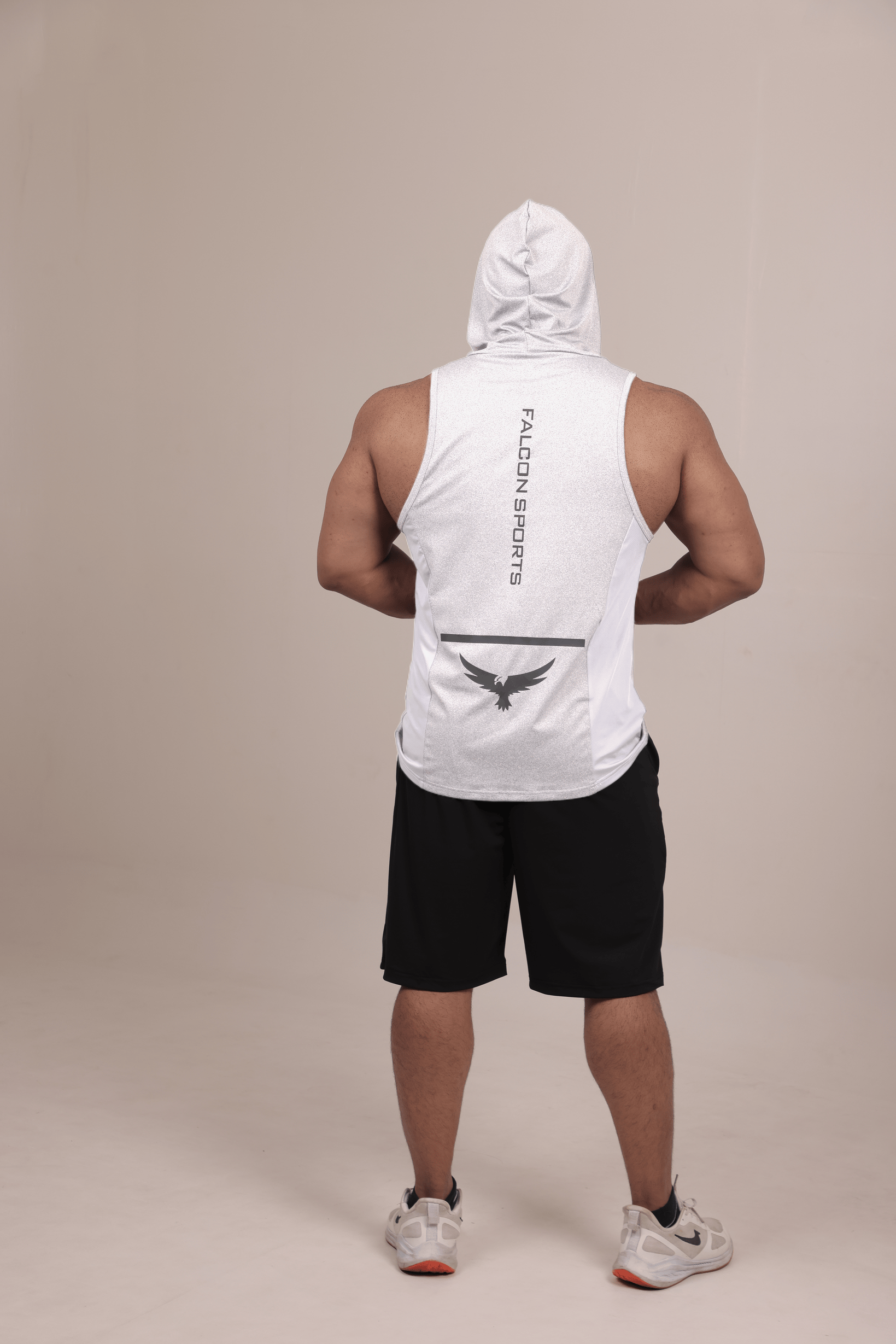 Men’s Hooded Drop Arm Tank – White (Poly-Spandex)