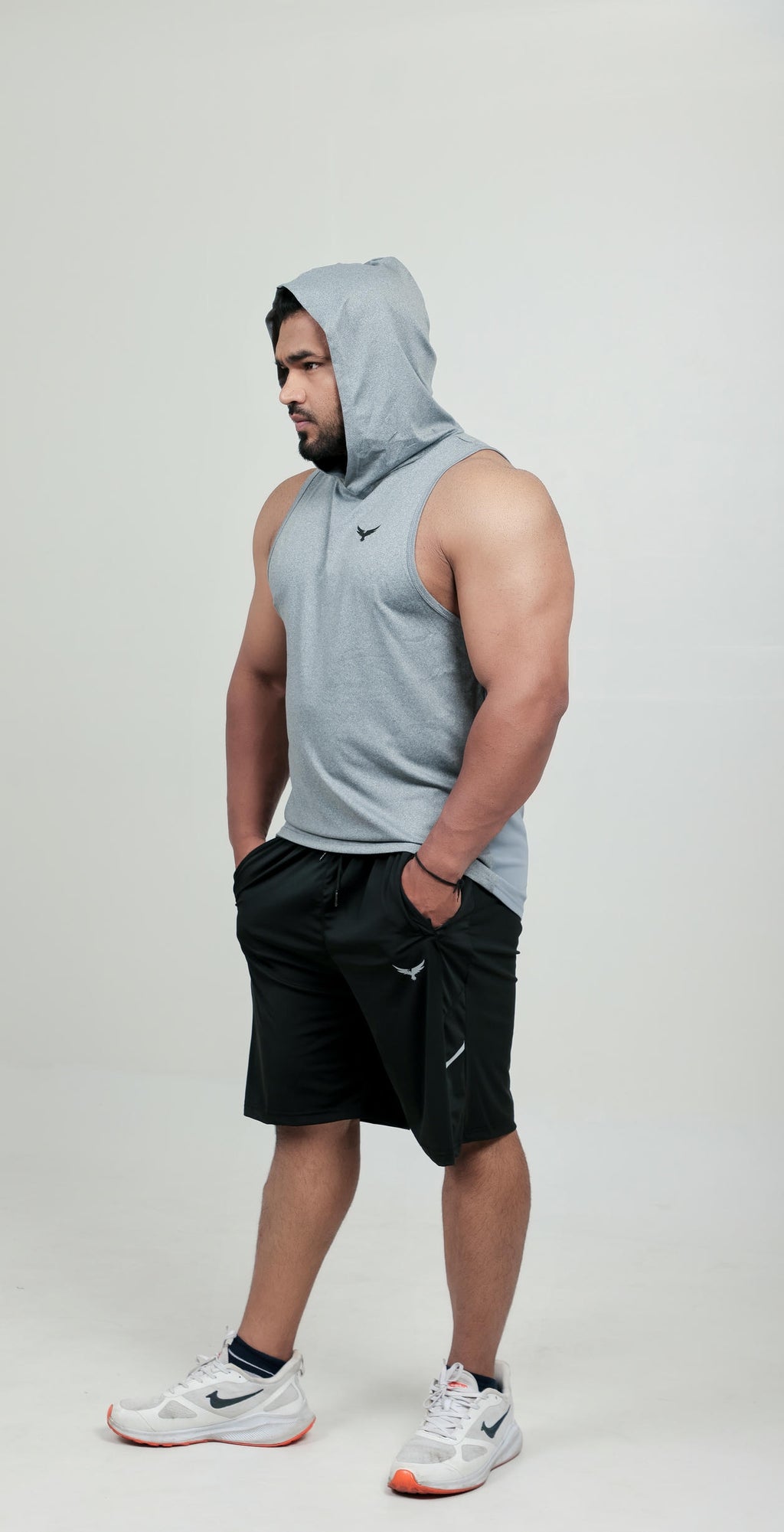 Men’s Hooded Drop Arm Tank – Grey (Poly-Spandex)
