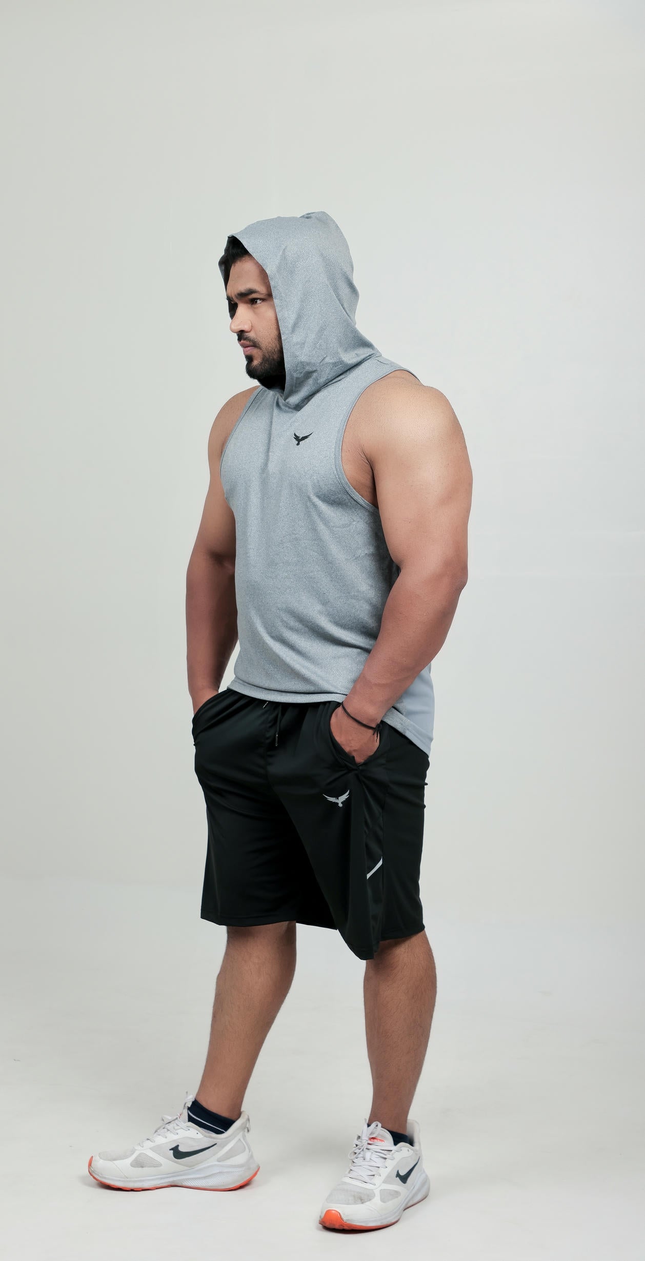 Men’s Hooded Drop Arm Tank – Grey (Poly-Spandex)