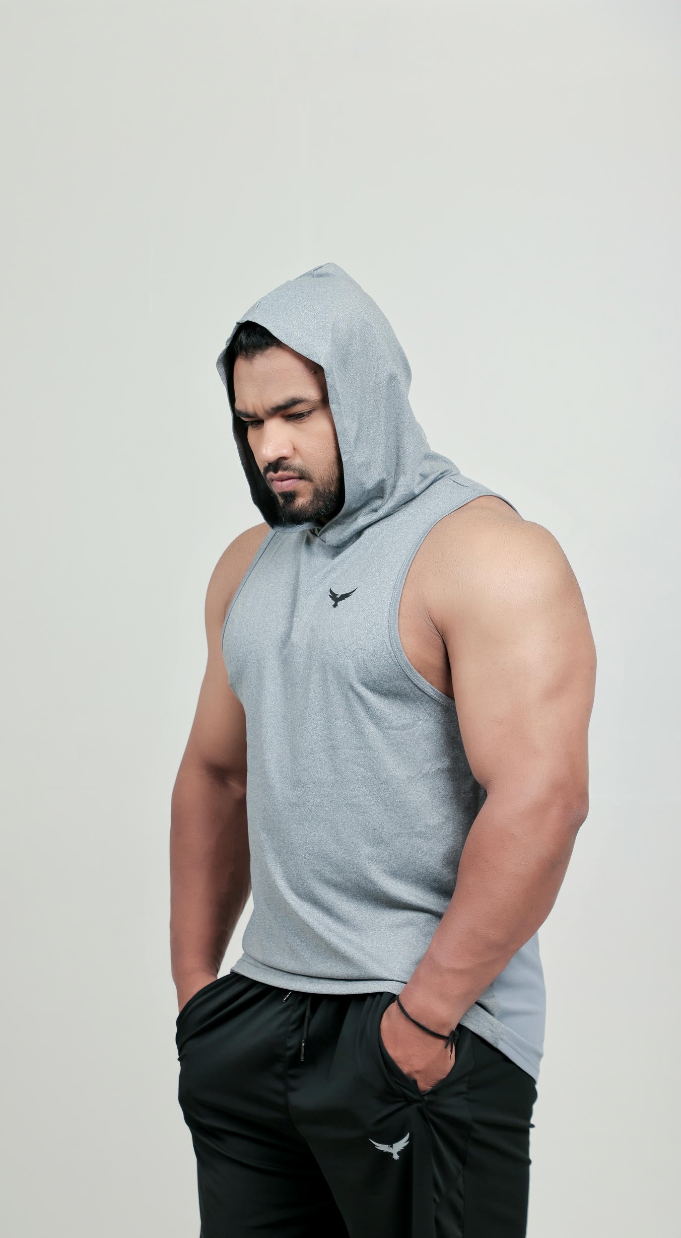 Men’s Hooded Drop Arm Tank – Grey (Poly-Spandex)