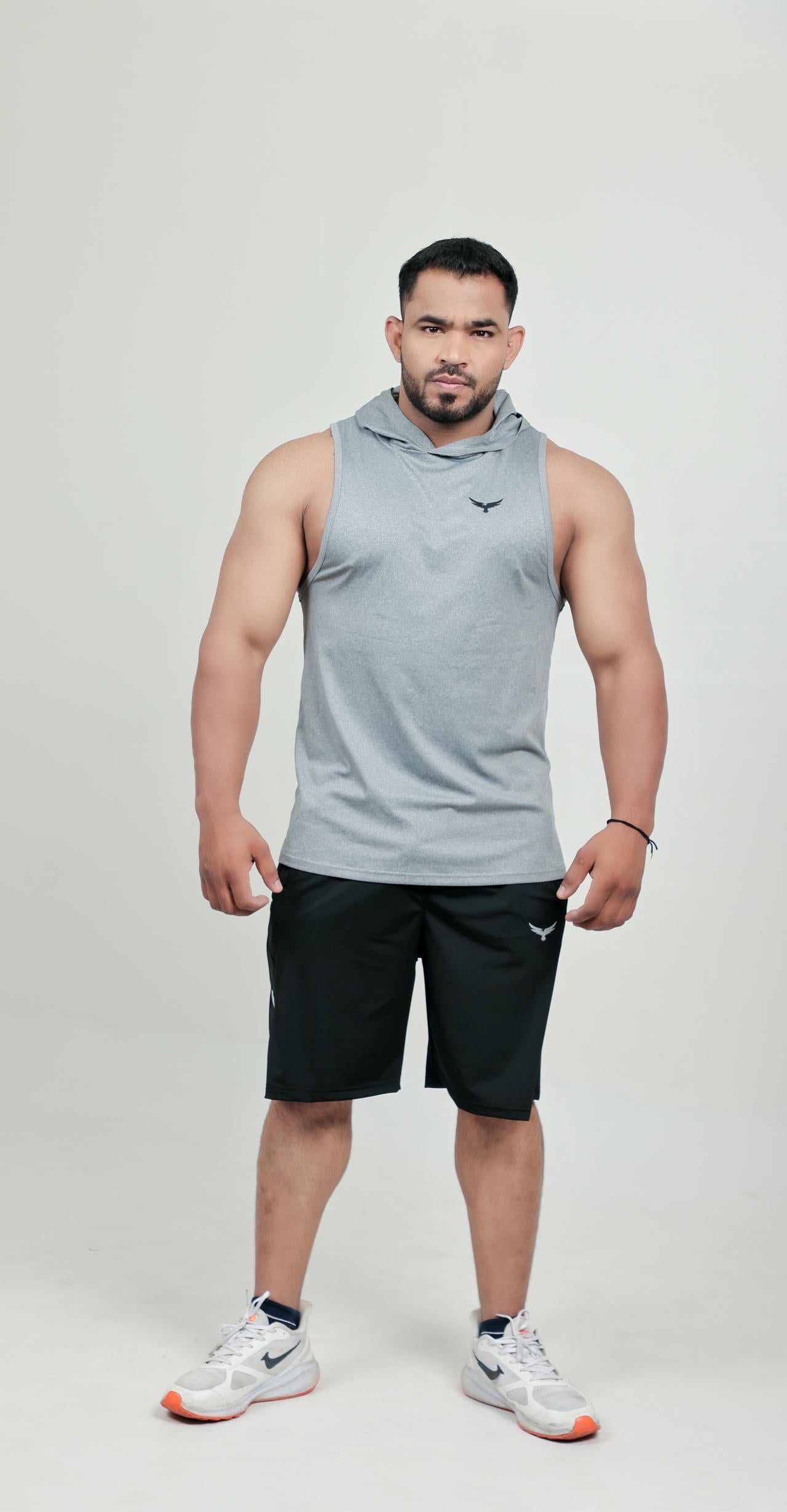 Men’s Hooded Drop Arm Tank – Grey (Poly-Spandex)