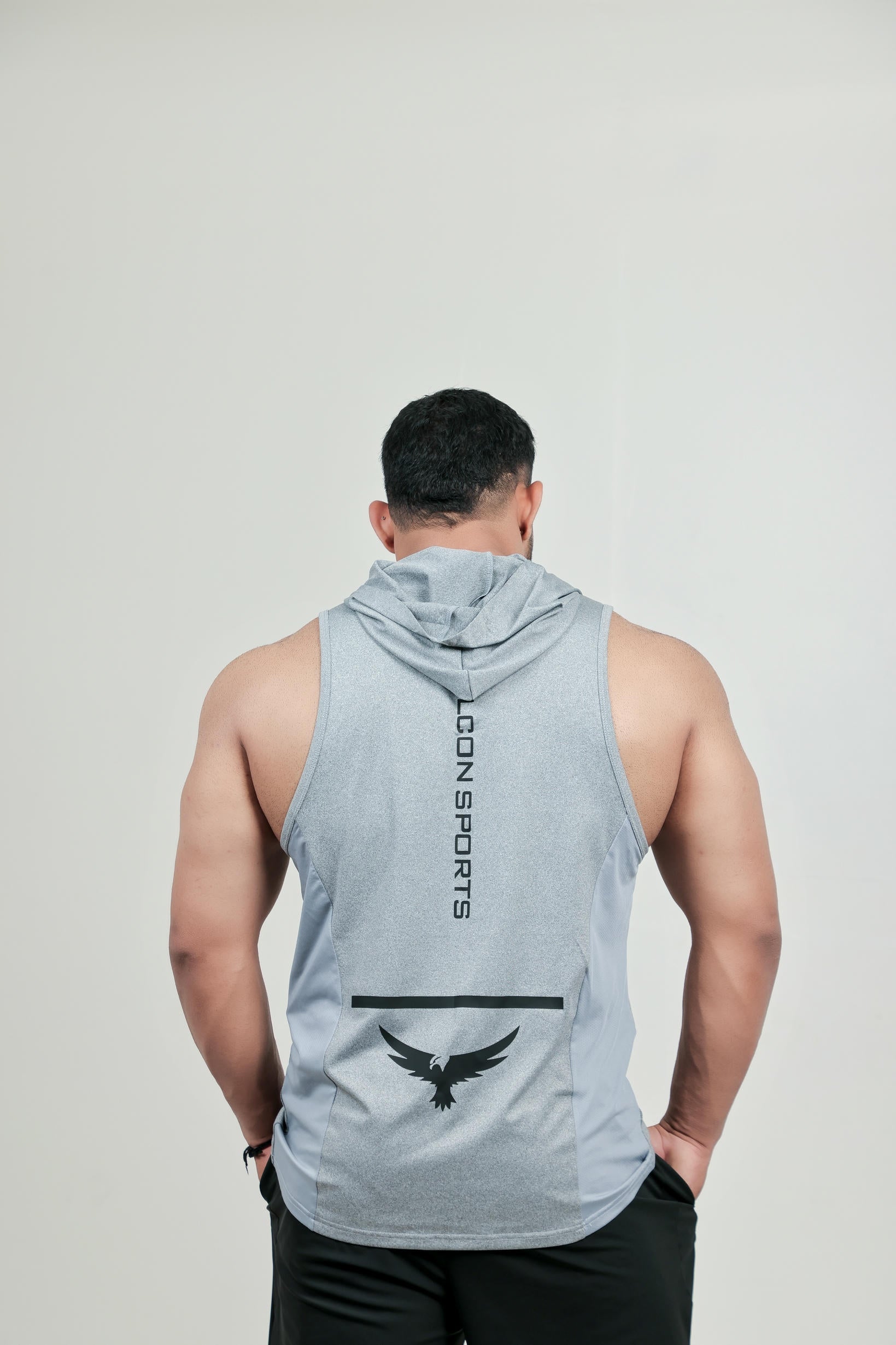 Men’s Hooded Drop Arm Tank – Grey (Poly-Spandex)