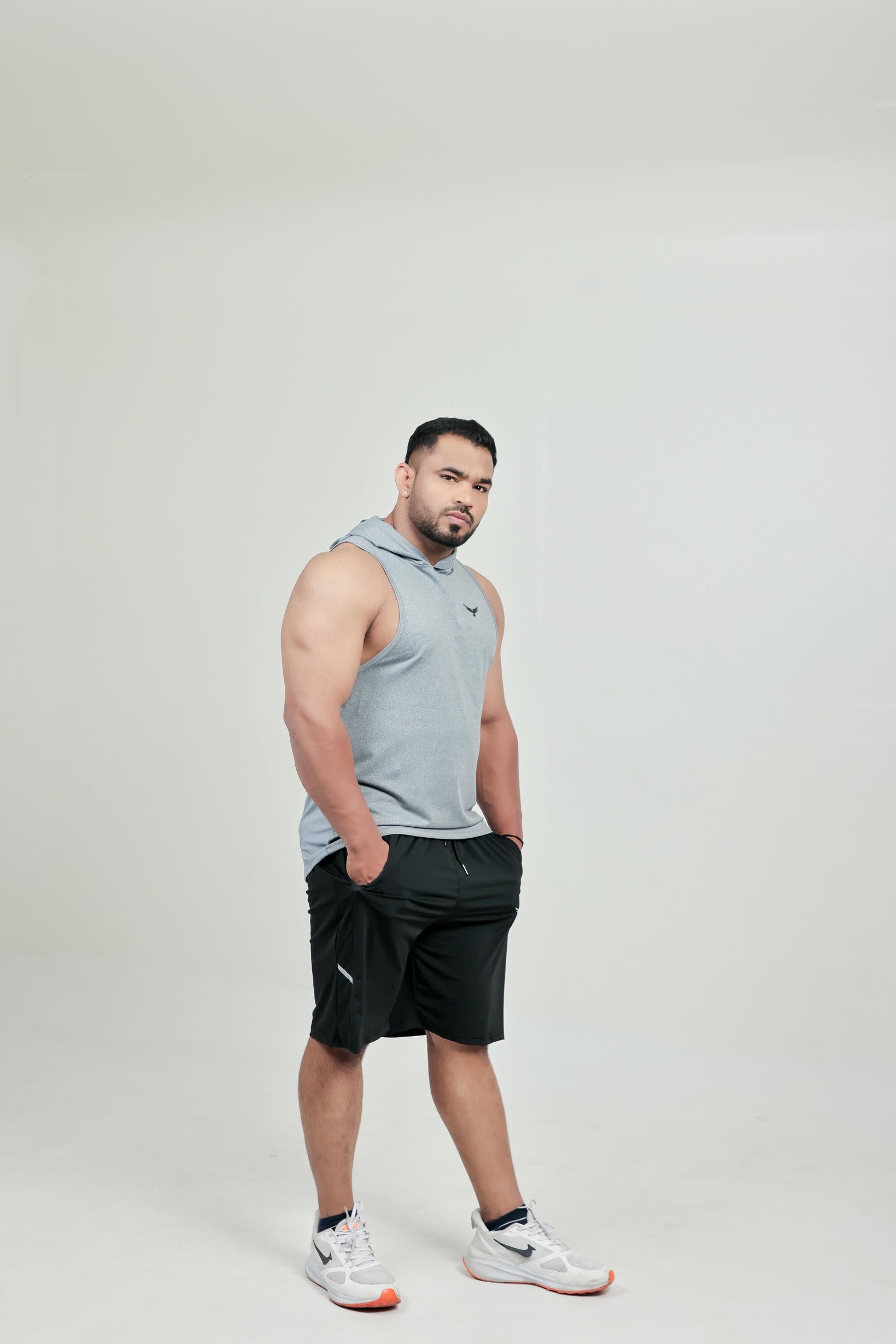 Men’s Hooded Drop Arm Tank – Grey (Poly-Spandex)
