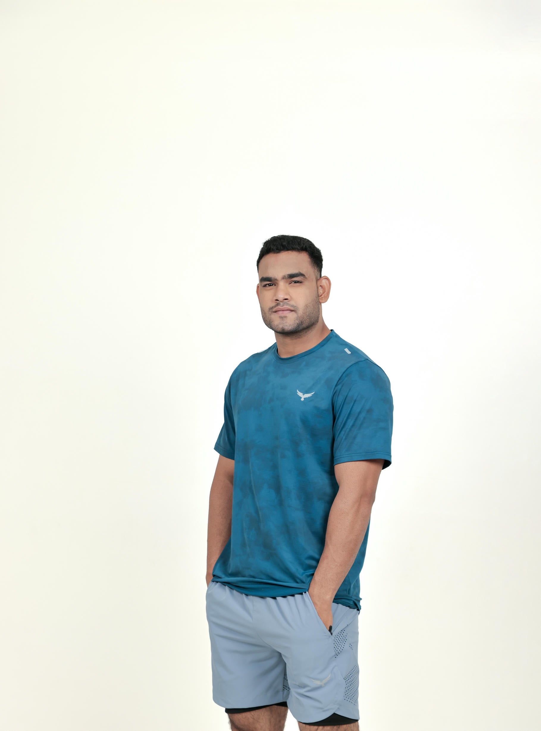 Men’s Camo Dry Hybrid T-Shirt – Blue
