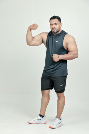 Men’s Hooded Drop Arm Tank – Black (Poly-Spandex)