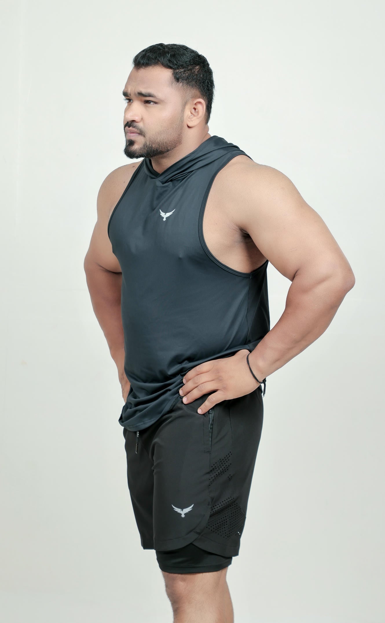 Men’s Hooded Drop Arm Tank – Black (Poly-Spandex)