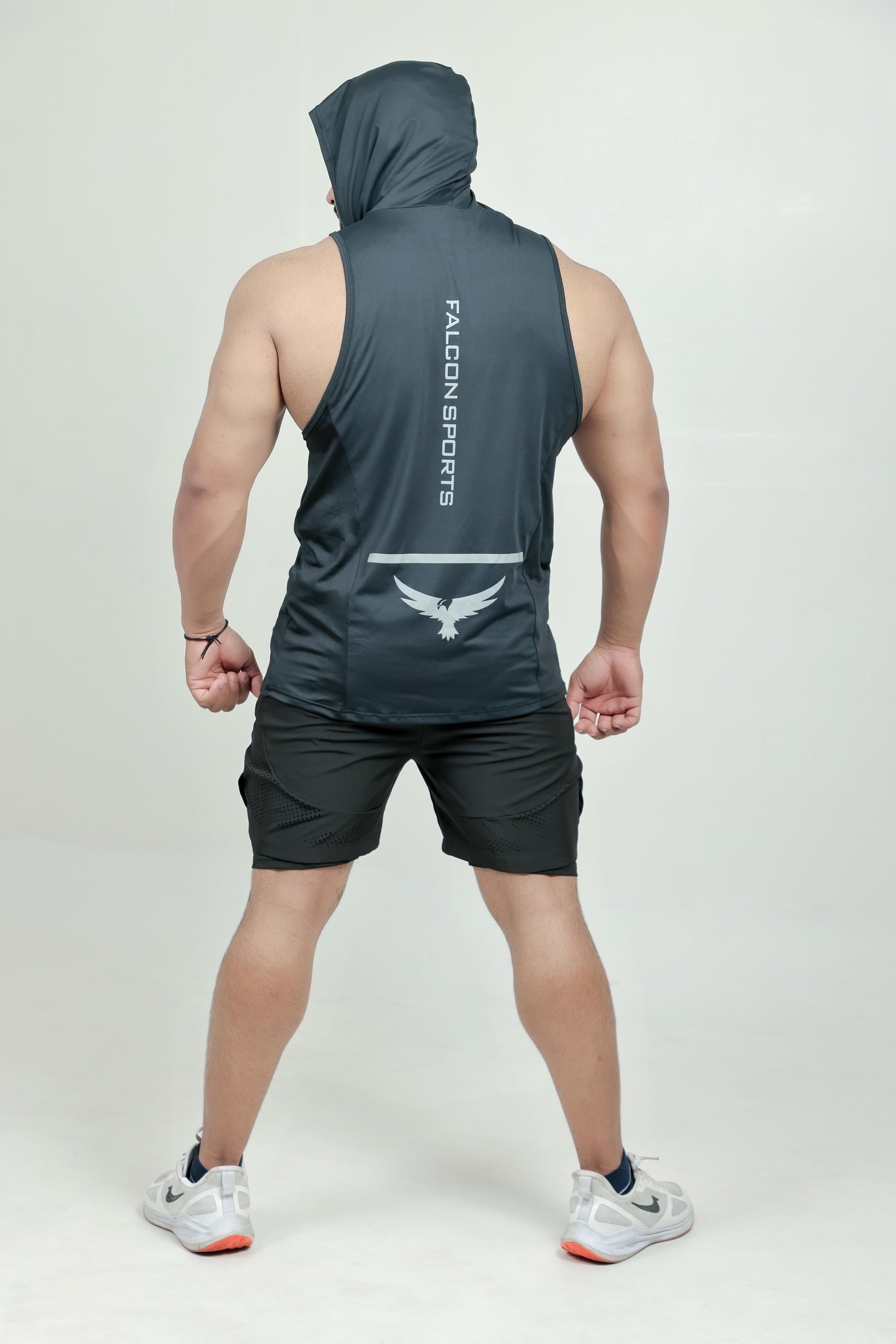 Men’s Hooded Drop Arm Tank – Black (Poly-Spandex)