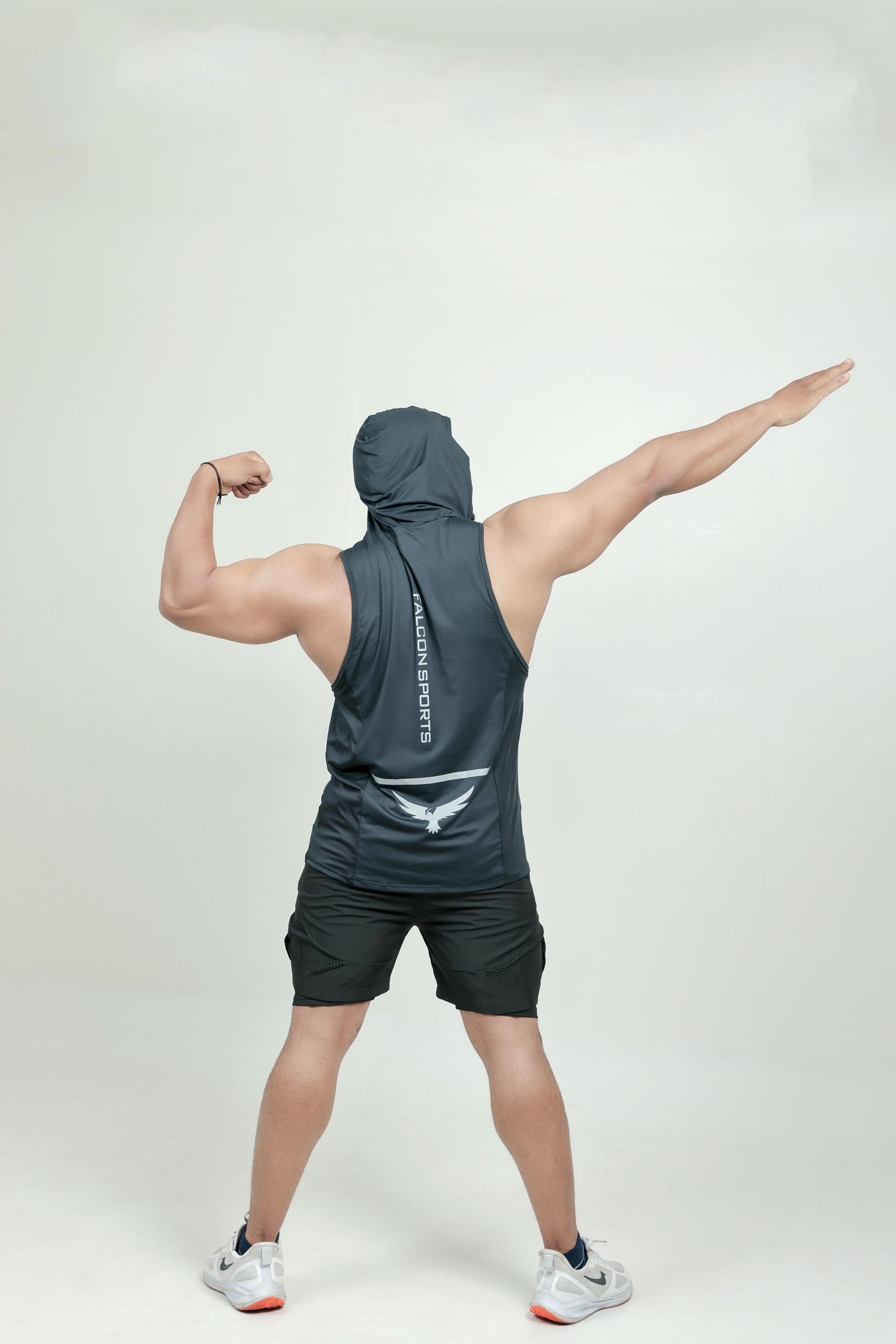 Men’s Hooded Drop Arm Tank – Black (Poly-Spandex)
