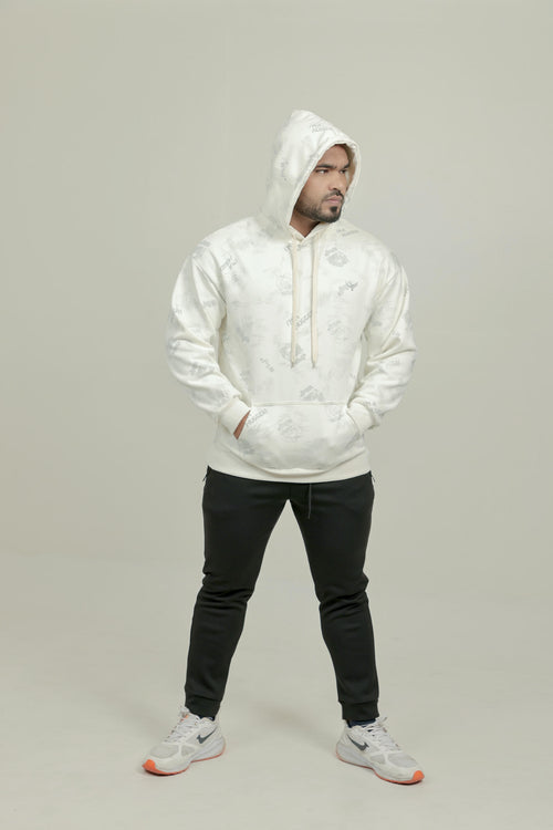 Boys Printed Hoodie – White (100% Cotton)