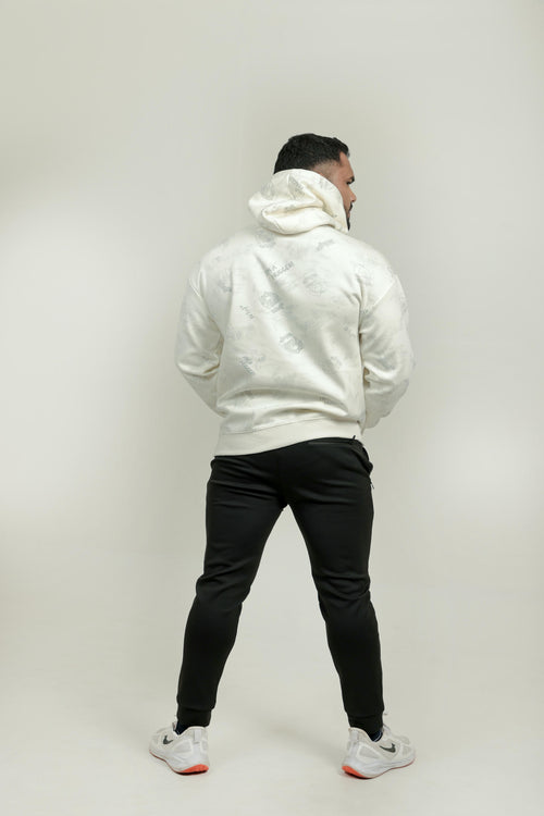 Boys Printed Hoodie – White (100% Cotton)