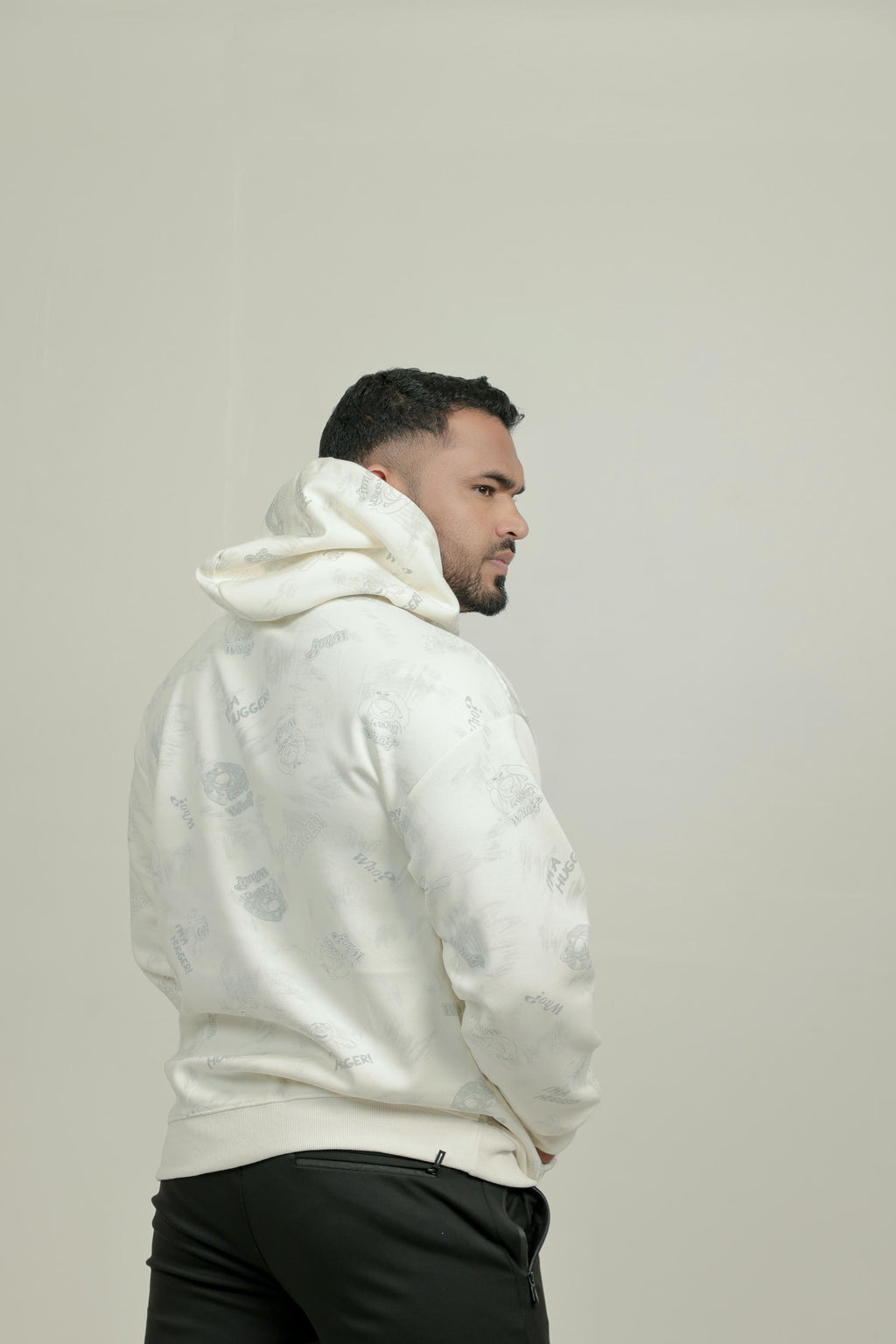 Boys Printed Hoodie – White (100% Cotton)