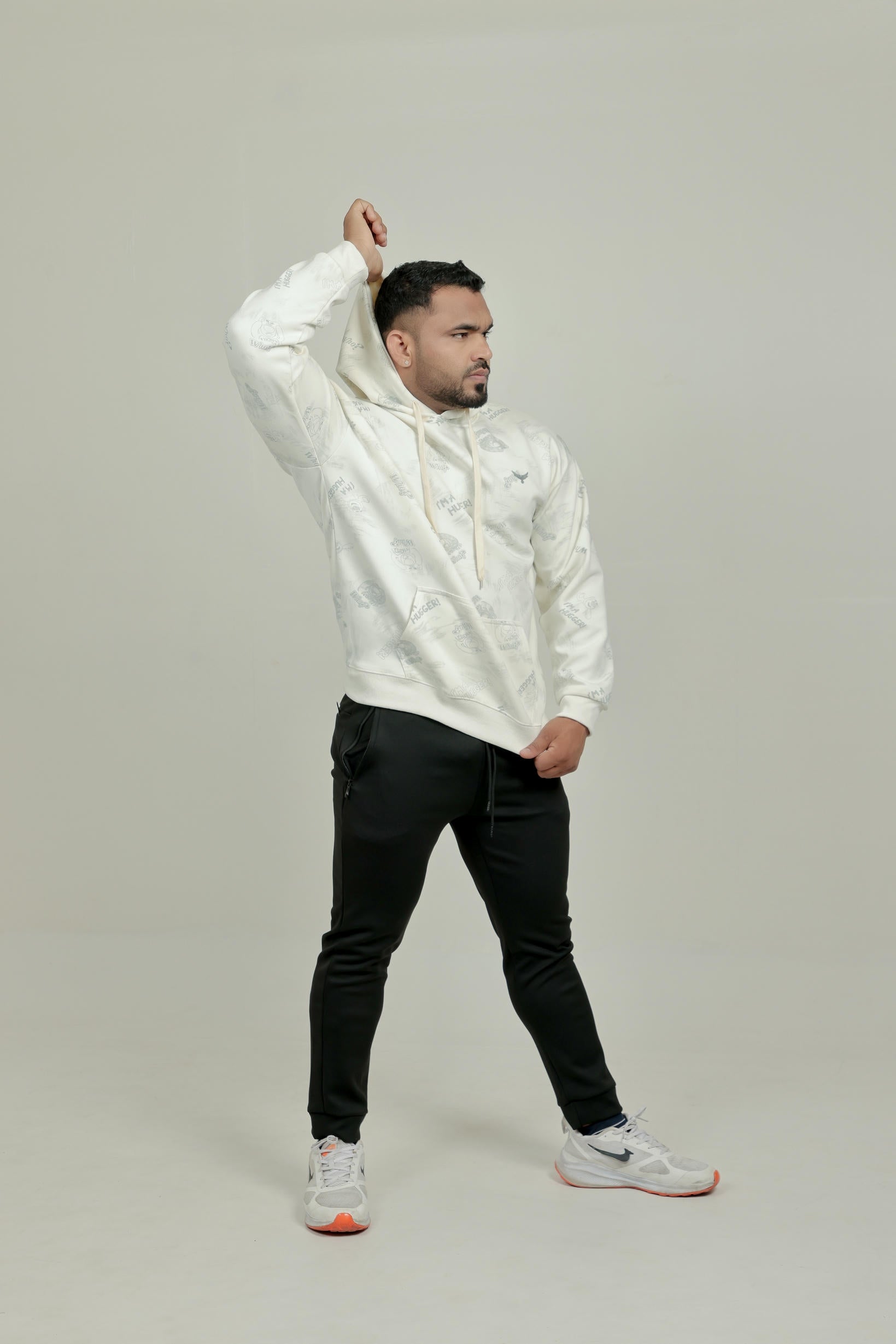 Boys Printed Hoodie – White (100% Cotton)