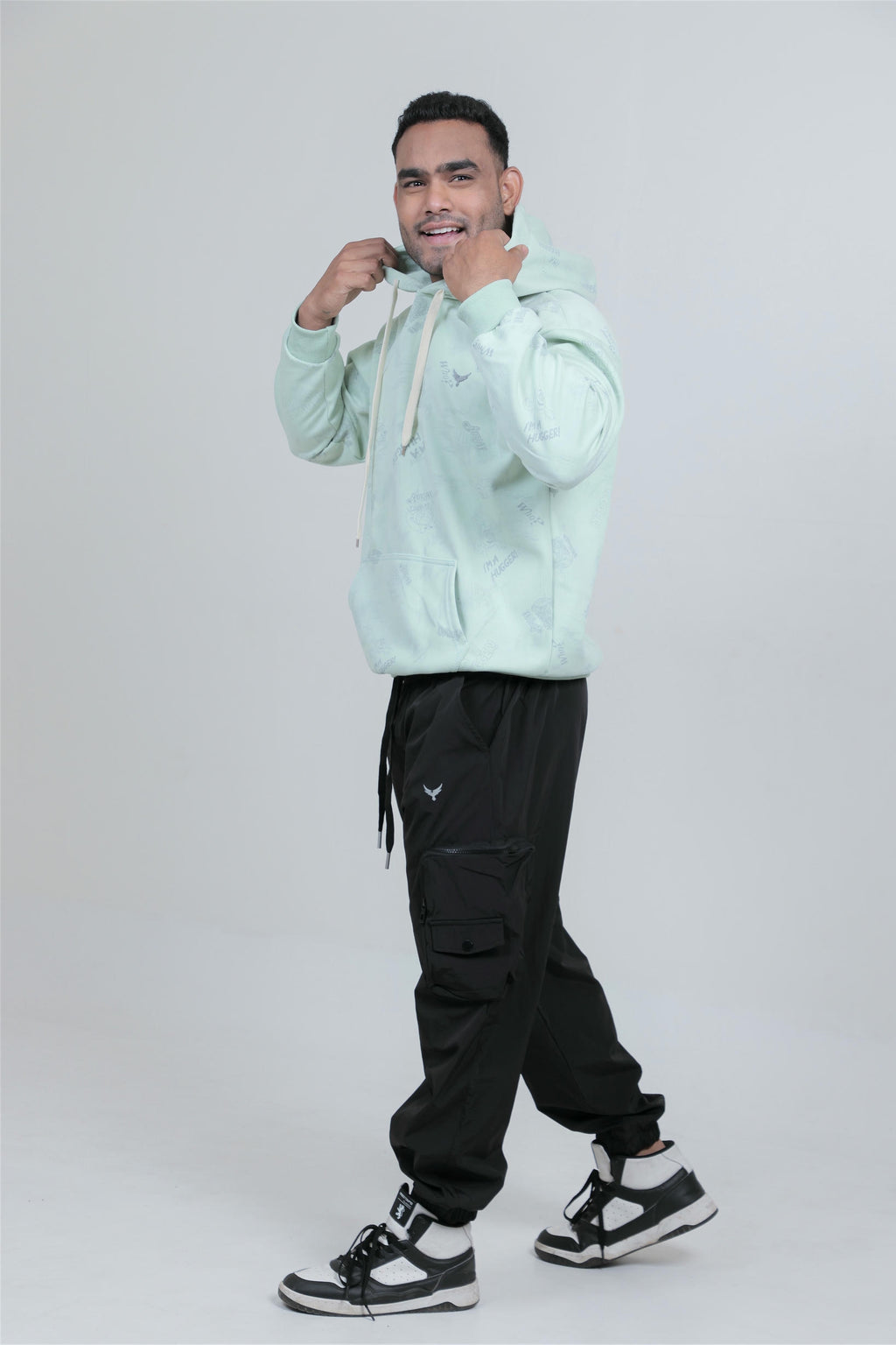 Boys Printed Hoodie – Green (100% Cotton)
