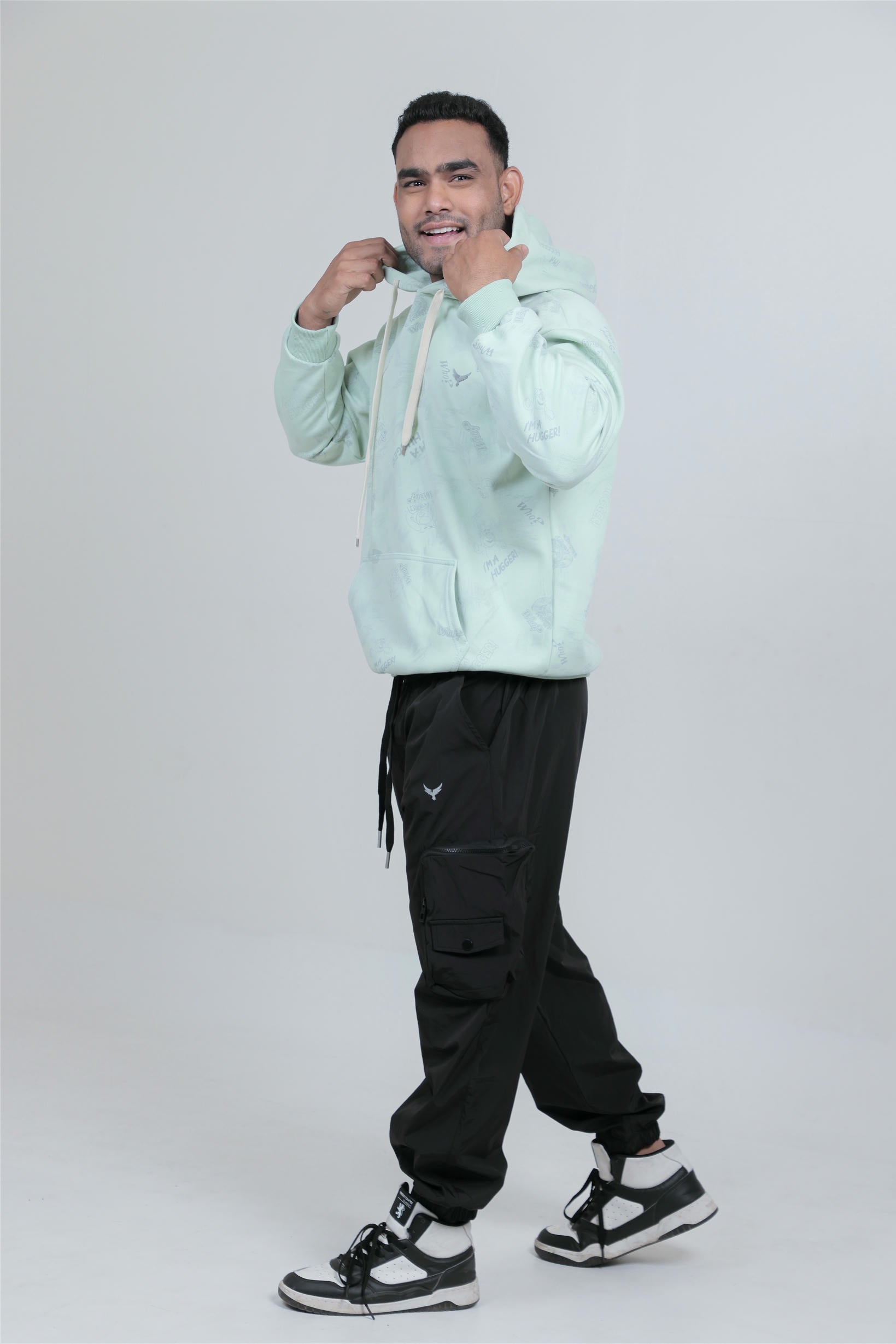 Boys Printed Hoodie – Green (100% Cotton)