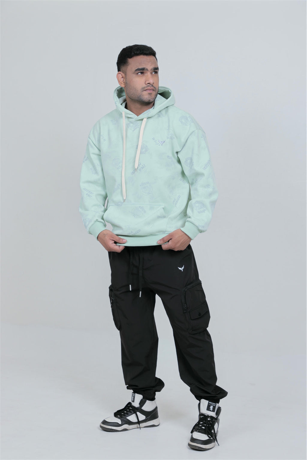 Boys Printed Hoodie – Green (100% Cotton)