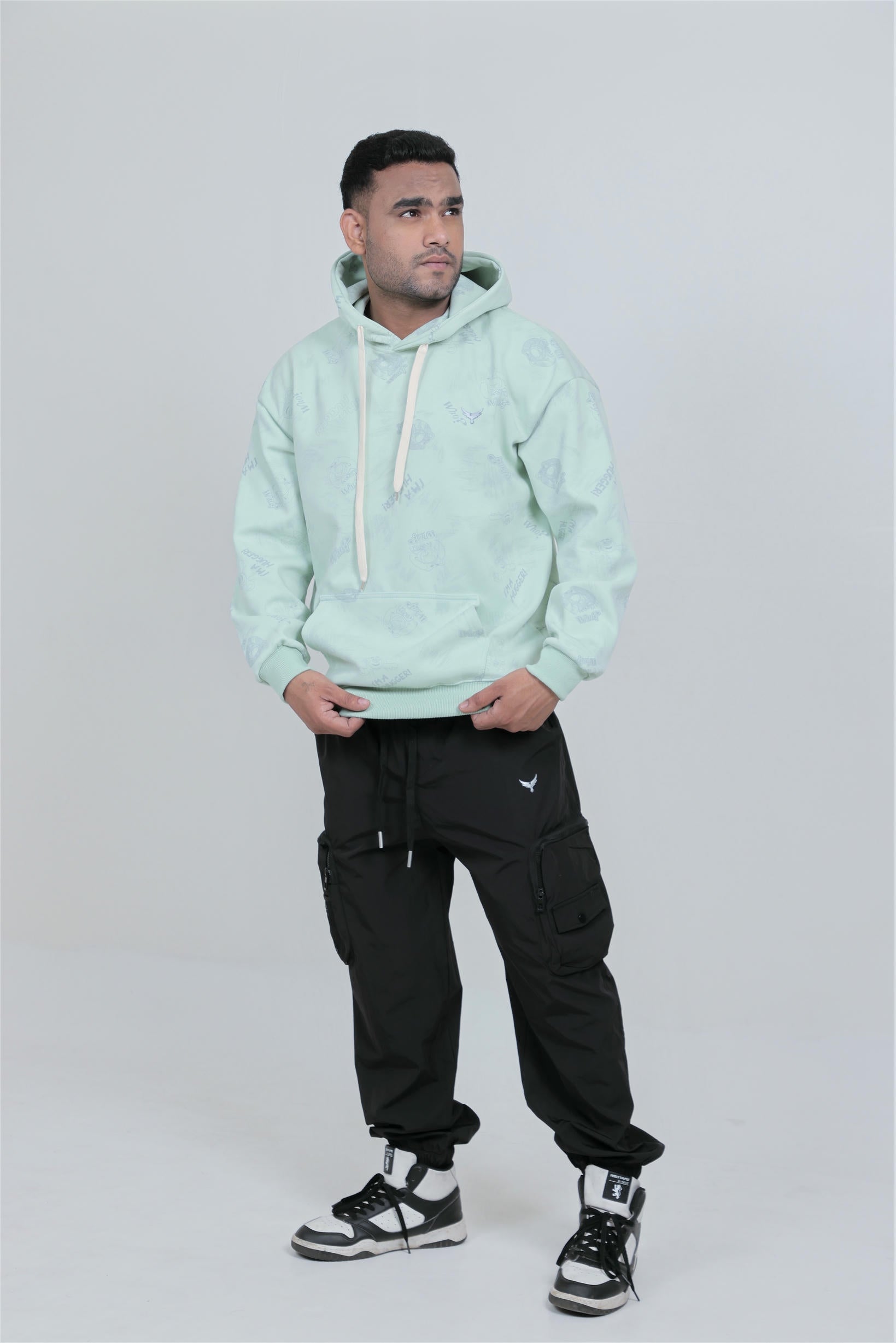 Boys Printed Hoodie – Green (100% Cotton)