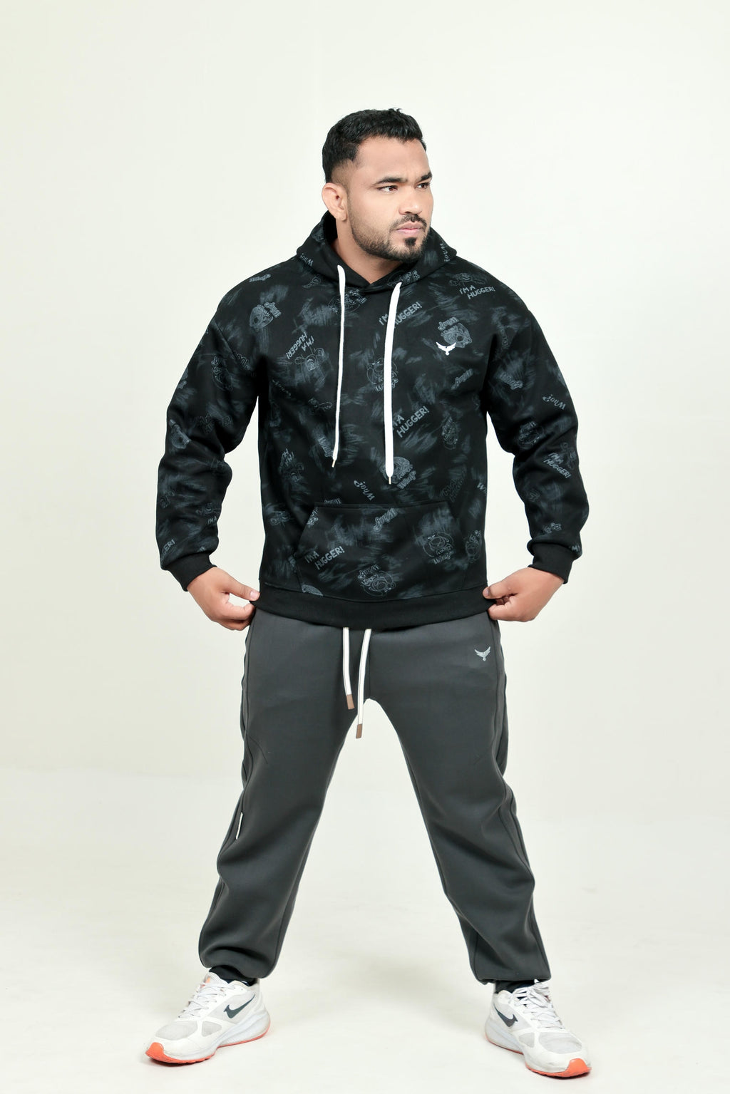 Boys Printed Hoodie – Black (100% Cotton)