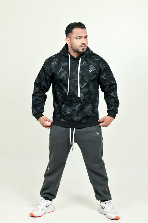 Boys Printed Hoodie – Black (100% Cotton)
