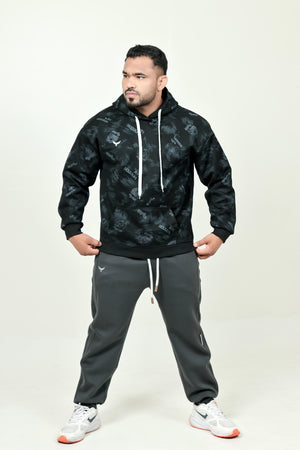 Men’s Premium Printed Hoodie | Soft Casual Winter Pullover – Black (100% Cotton)