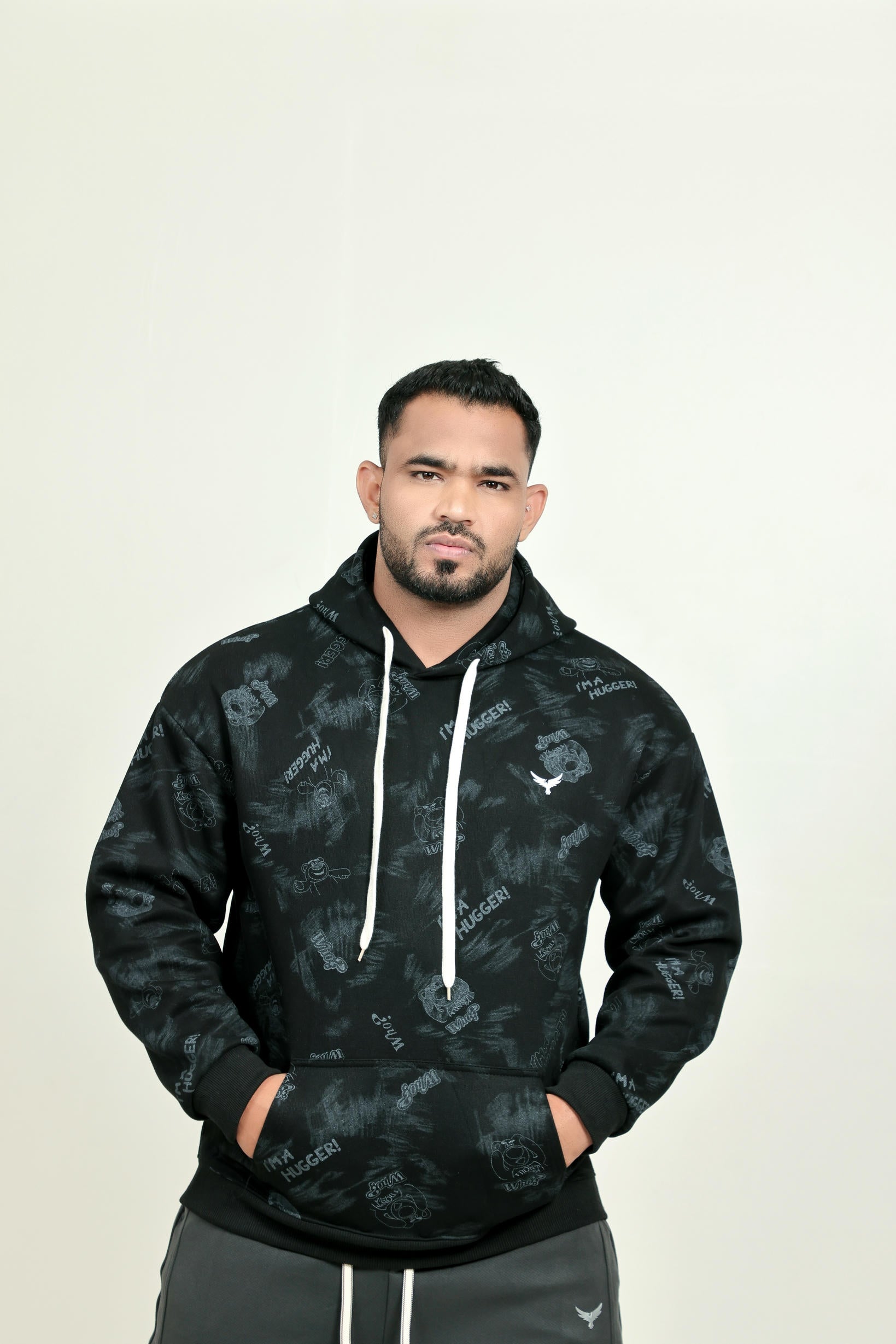 Boys Printed Hoodie – Black (100% Cotton)