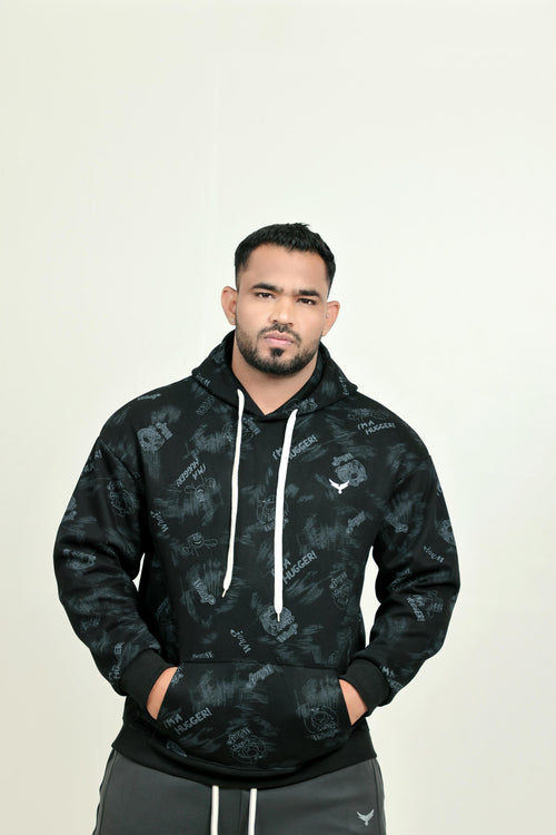 Boys Printed Hoodie – Black (100% Cotton)