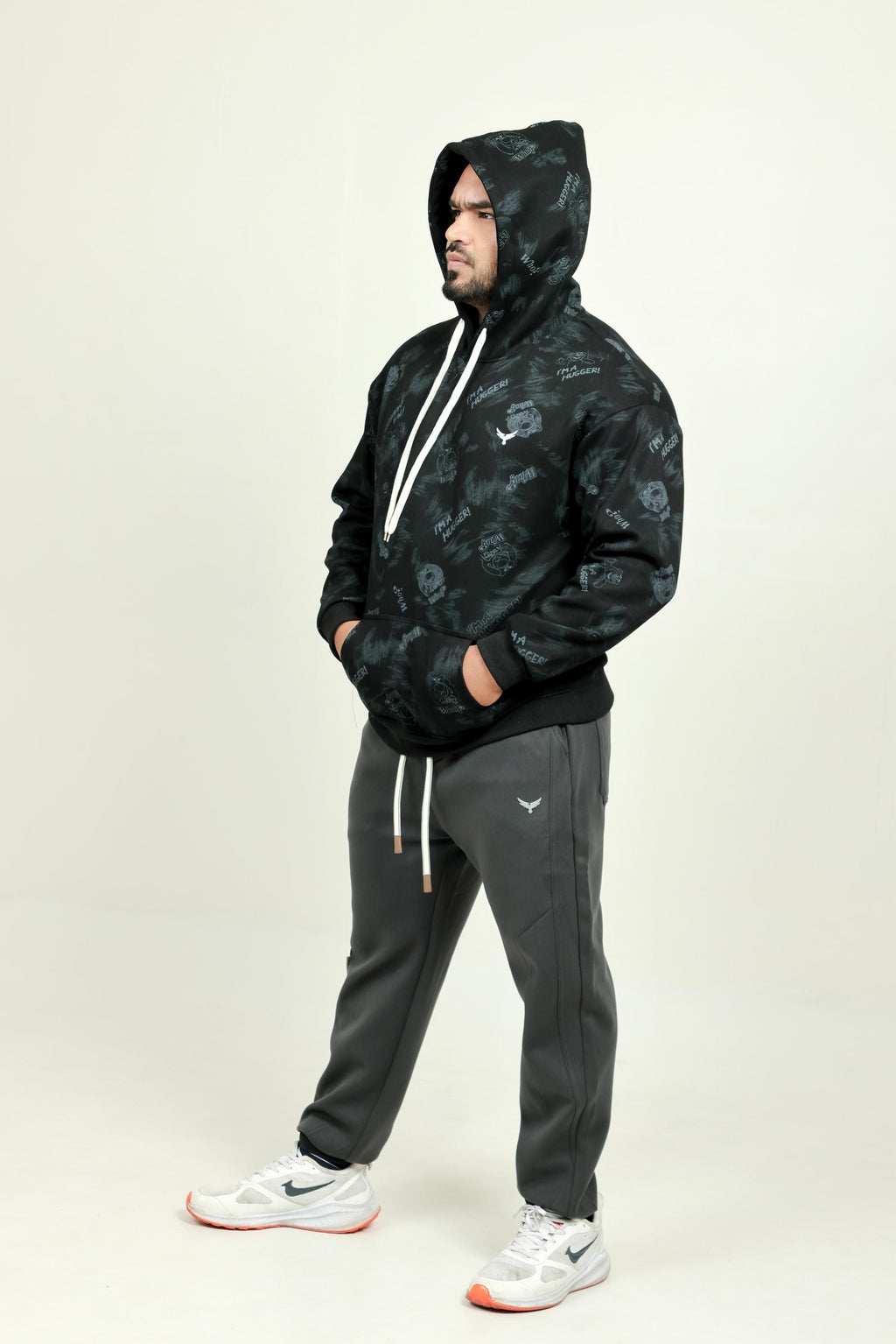 Boys Printed Hoodie – Black (100% Cotton)