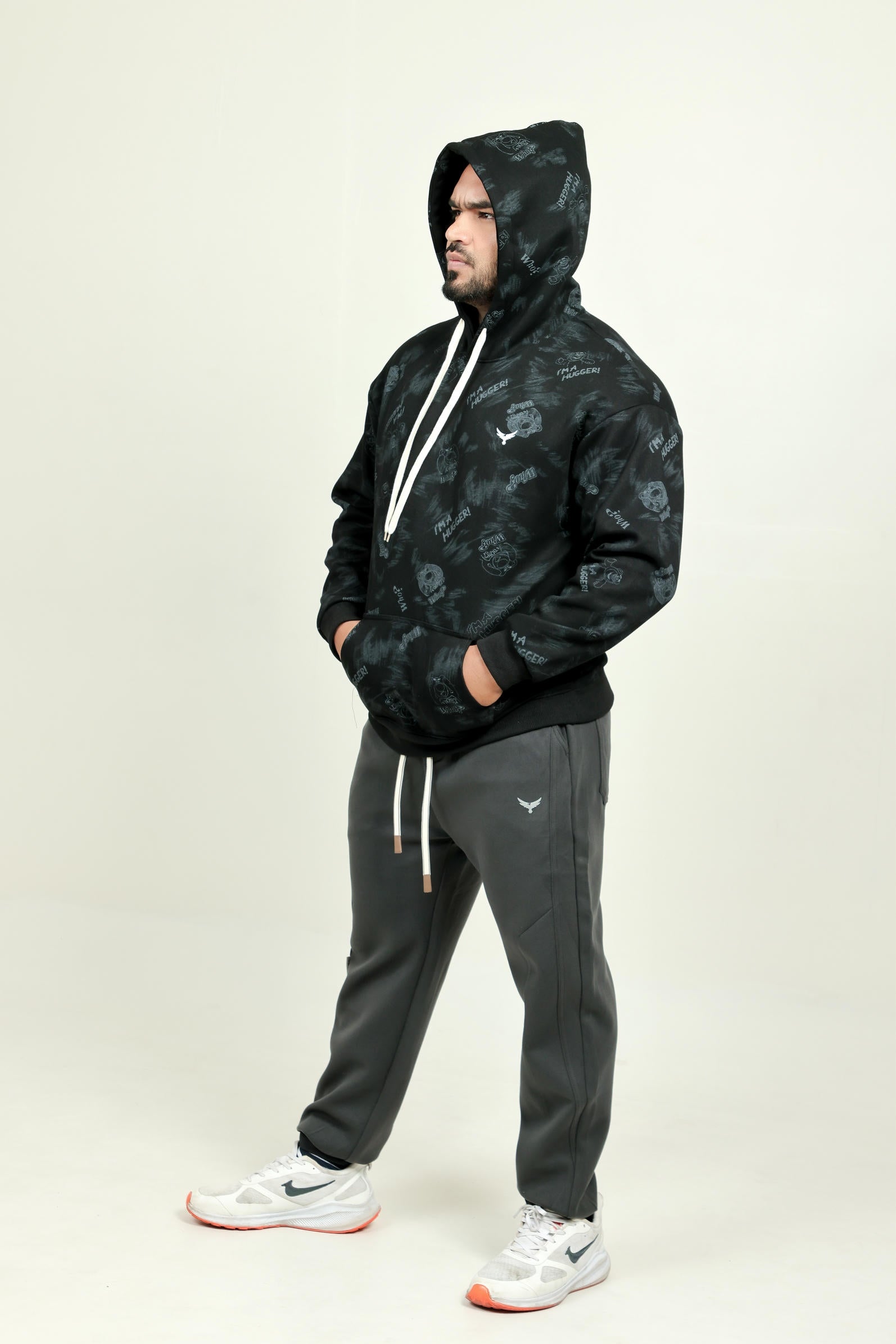 Boys Printed Hoodie – Black (100% Cotton)