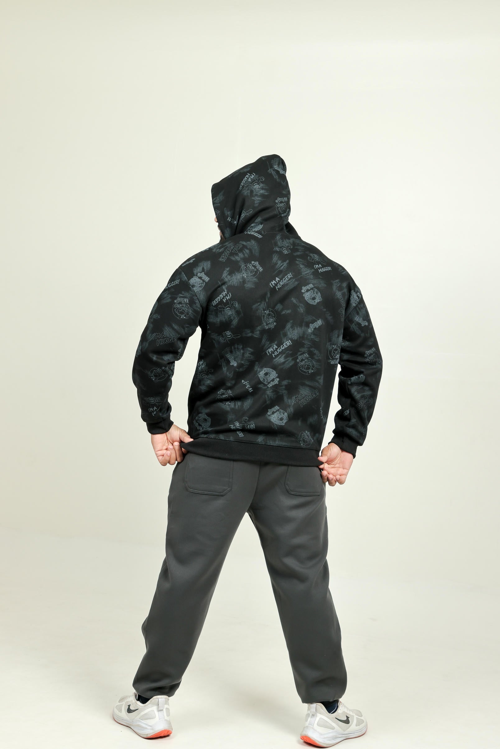 Boys Printed Hoodie – Black (100% Cotton)