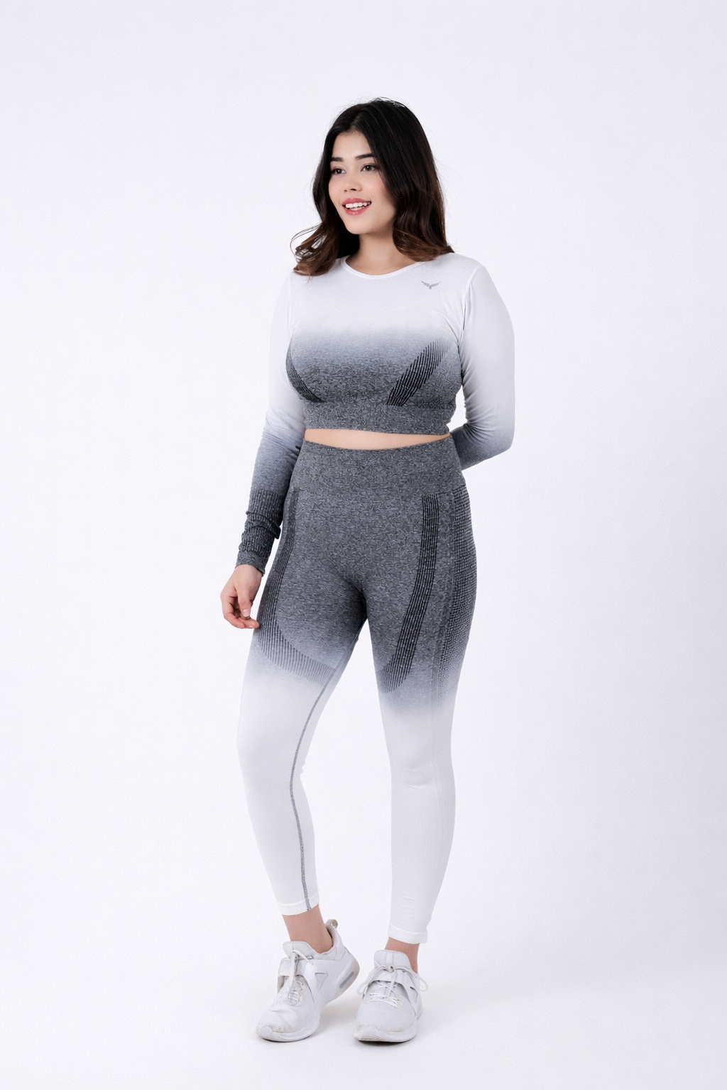 Gradient Seamless Nylon Co-ord Sets – Grey White
