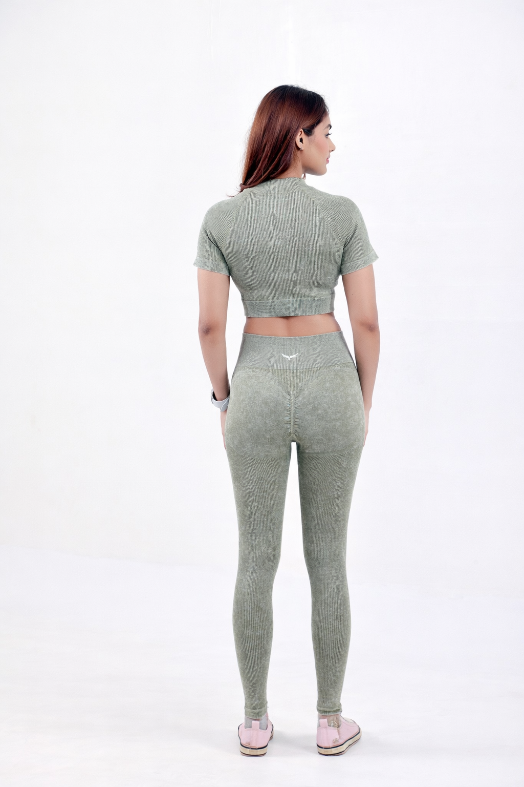 Stripe Crew Gym Nylon Co-ord Sets – Olive Green