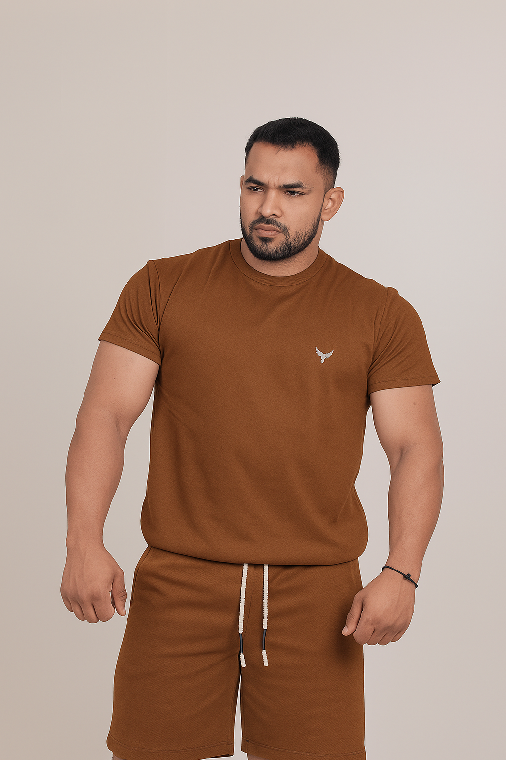 Men’s Knitted T-Shirt – Brown (Poly-Cotton Blend)
