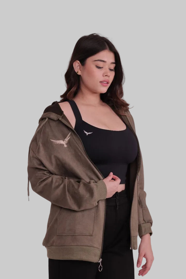 VelvaCosy Light Winter Zip-Up Hoodie for Women – Green