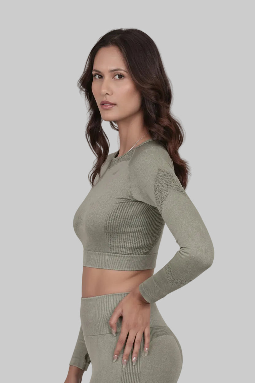 Women's Seamless Workout Crop Top – Olive Green