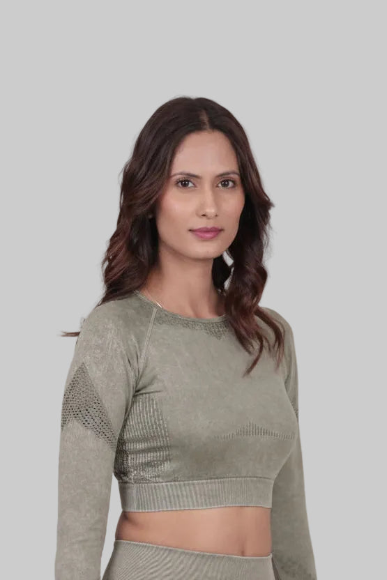 Women's Seamless Workout Crop Top – Olive Green