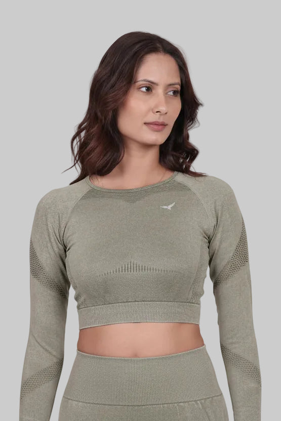 Women's Seamless Workout Crop Top – Olive Green