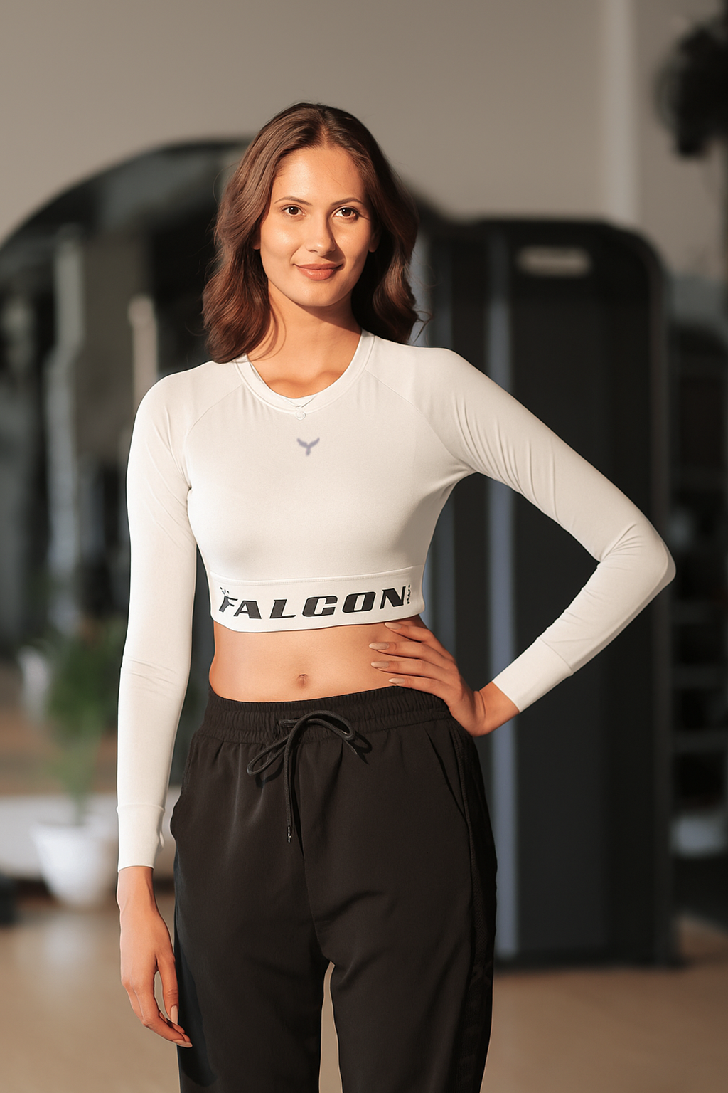 Falcon Full Sleeve Crop Top – White