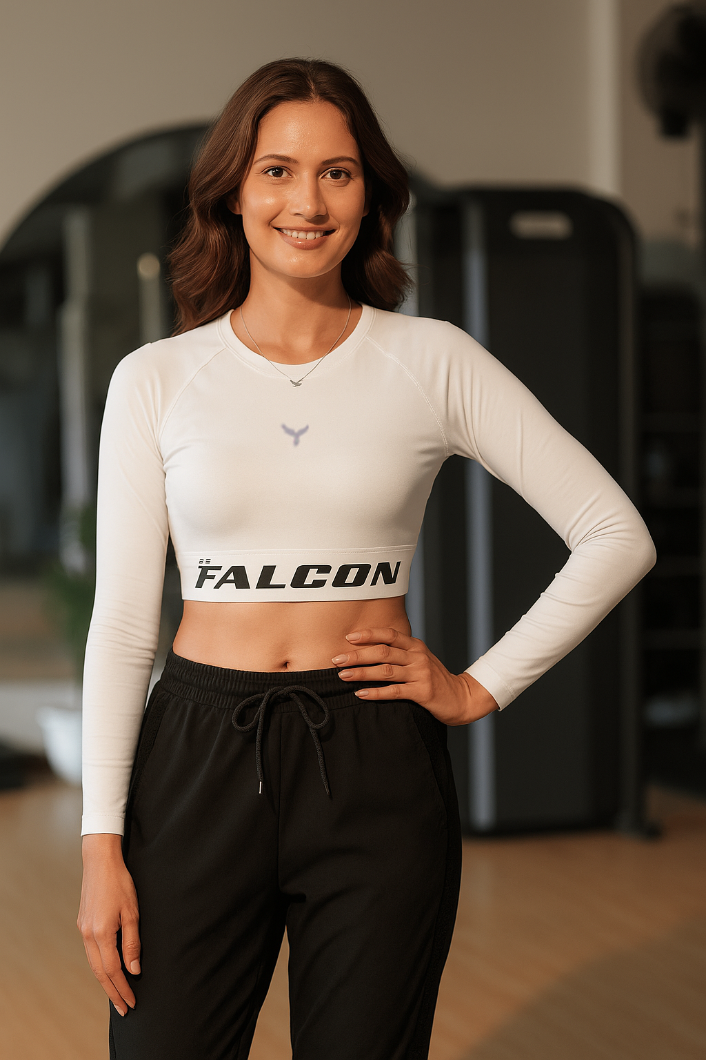 Falcon Full Sleeve Crop Top – White