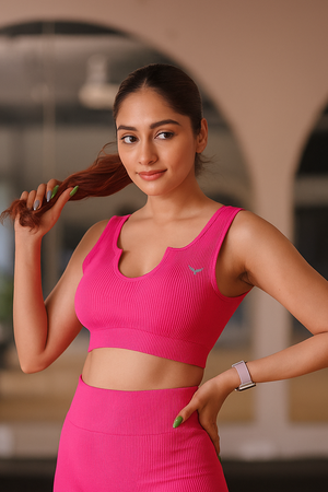 Women's Ribbed Seamless Nylon Bra (TOP ONLY) – Hot Pink